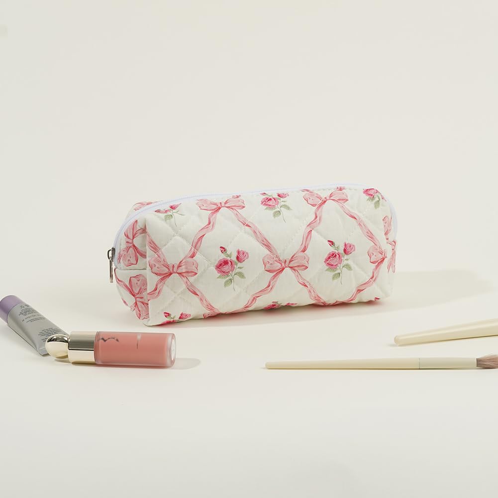 Floral Cotton Makeup Bag - Quilted Cosmetic Pouch for Travel & Storage