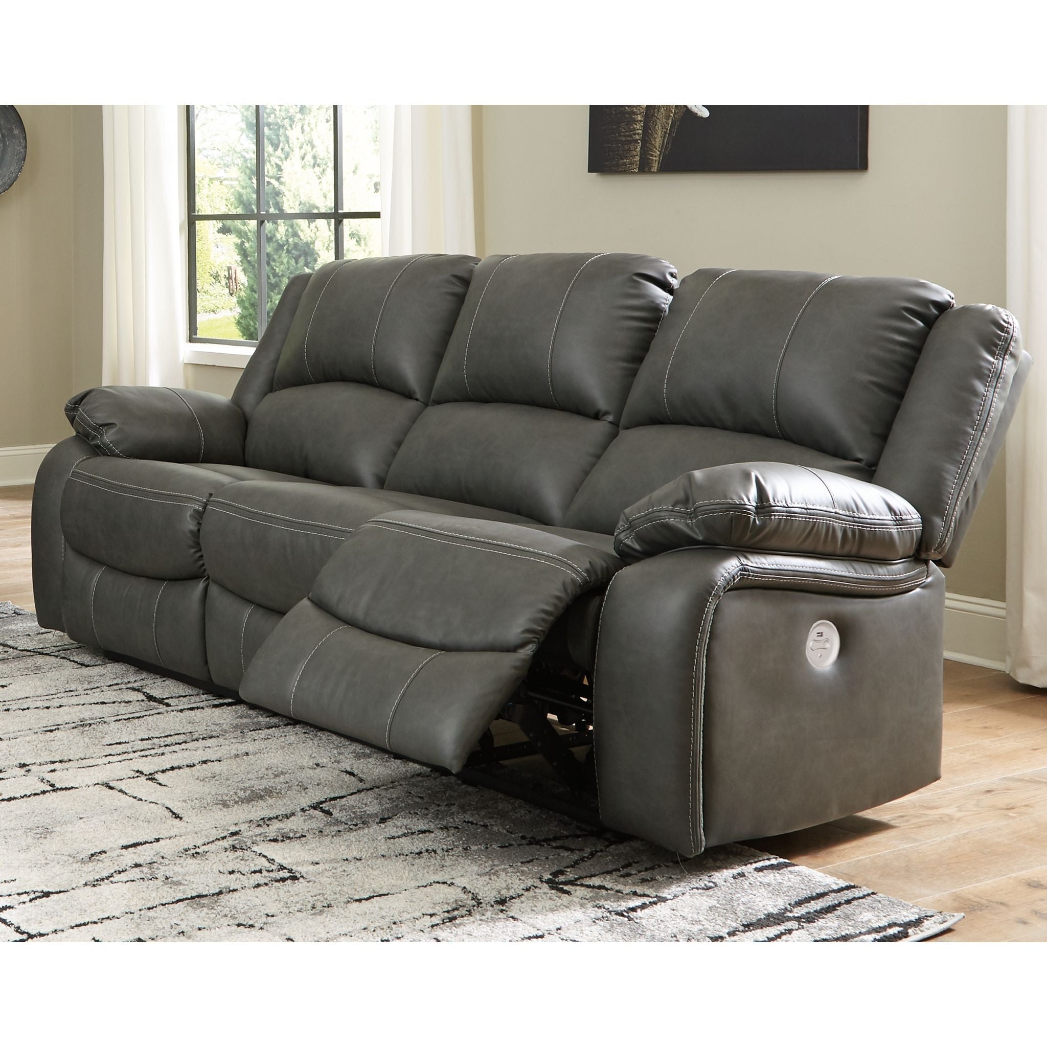 Calderwell Power Reclining Sofa with USB Charging - 3-Seater Leather Recliner Couch for Living Room, Home Theater & Family Relaxation