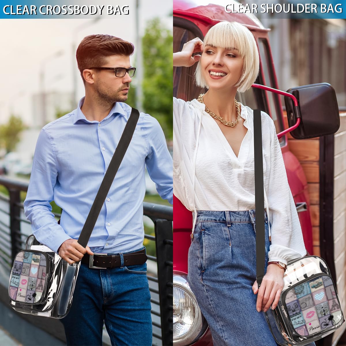 Mularoka Retro Color Clear Crossbody Purse Bag - Purple & Pink Transparent Stadium Approved Bag for Women & Men | Perfect for Festivals, Sports Events, Concerts & Travel