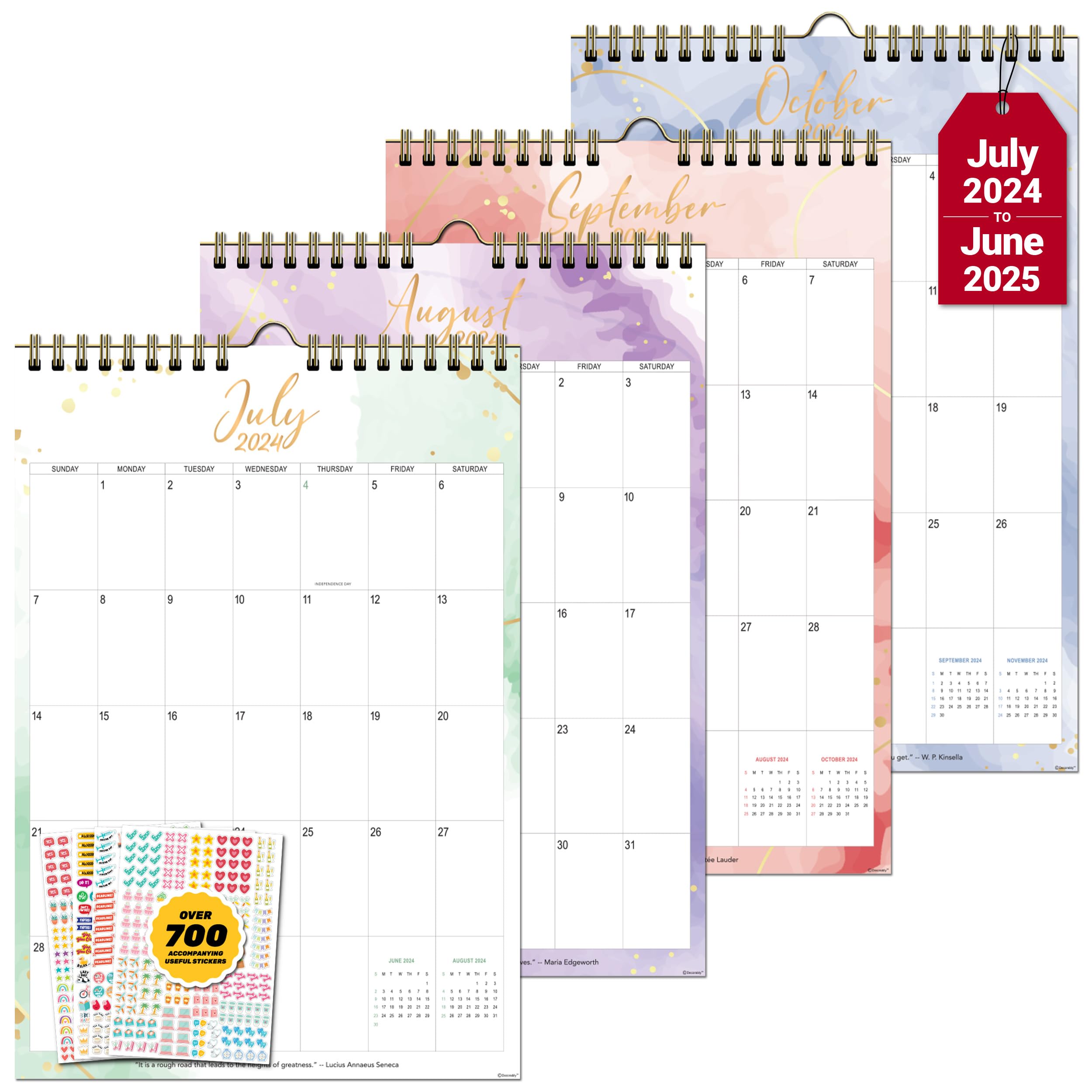 Decorably 18-Month Wall Calendar 2024-2025 (January 2024 - June 2025) | 10x14.5 Inch Vertical Portrait Calendar with Stickers | Perfect for Home, Office, School & Gift Giving