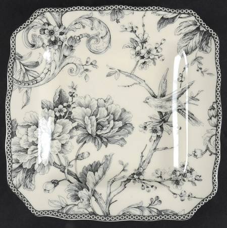 222 Fifth (PTS) Adelaide Grey & White Square Salad Plate - Fine Bone China Dinnerware Set for Elegant Dining, Wedding Registry & Formal Entertaining