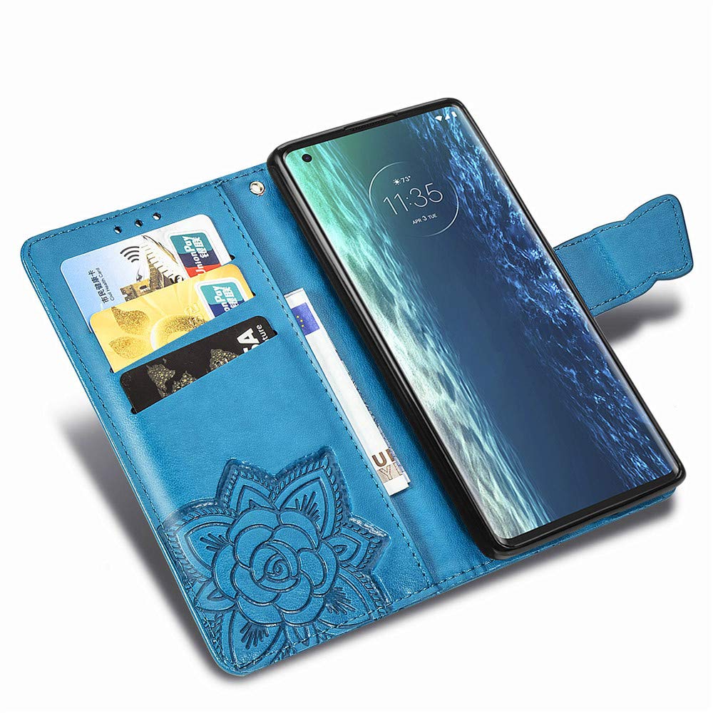 Premium PU Leather Flip Wallet Case for Motorola Moto Edge - Butterfly Embossed Design with Full Body Protection, Card Holder & Magnetic Cover (Big Butterfly Blue) - Perfect for Work, Travel & Everyday Use