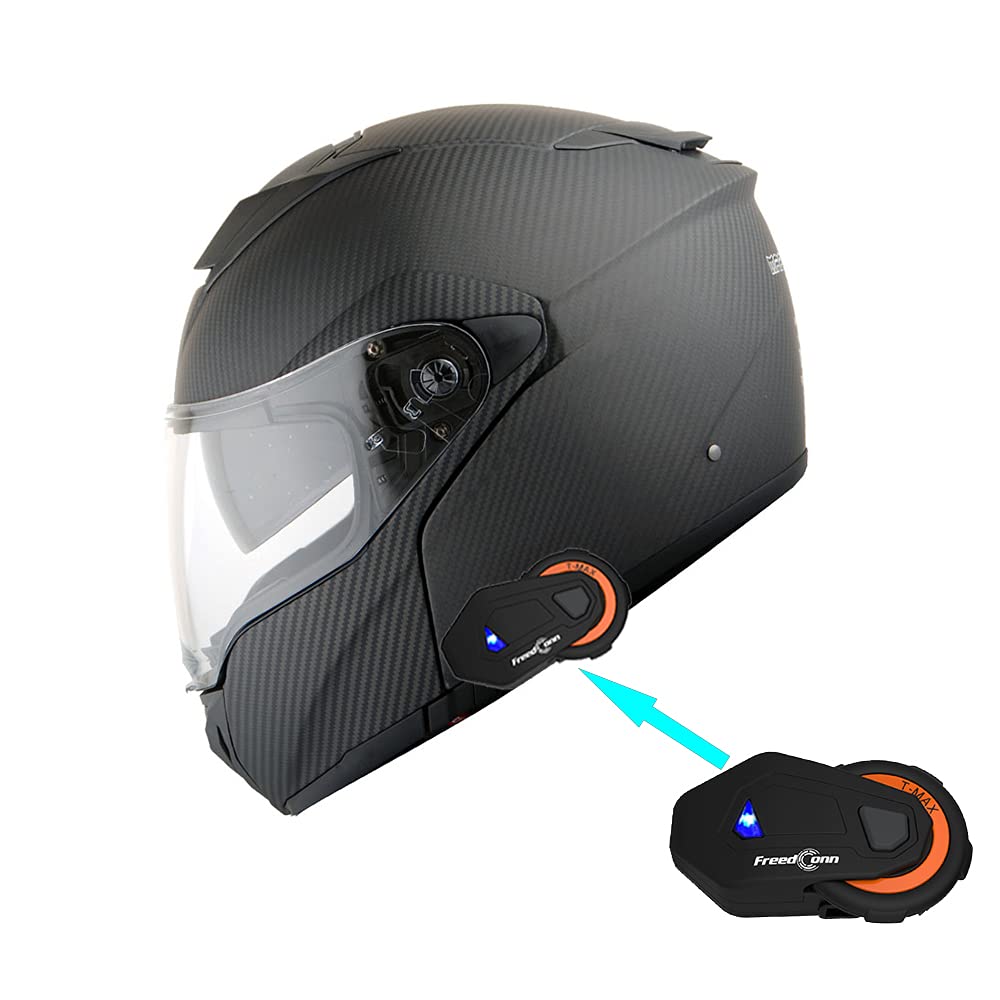 Martian Genuine Carbon Fiber Modular Motorcycle Helmet with Bluetooth Headset - Lightweight Flip-Up Full Face Design for Safe Riding | Perfect for Street Bikes, Touring & Commuting