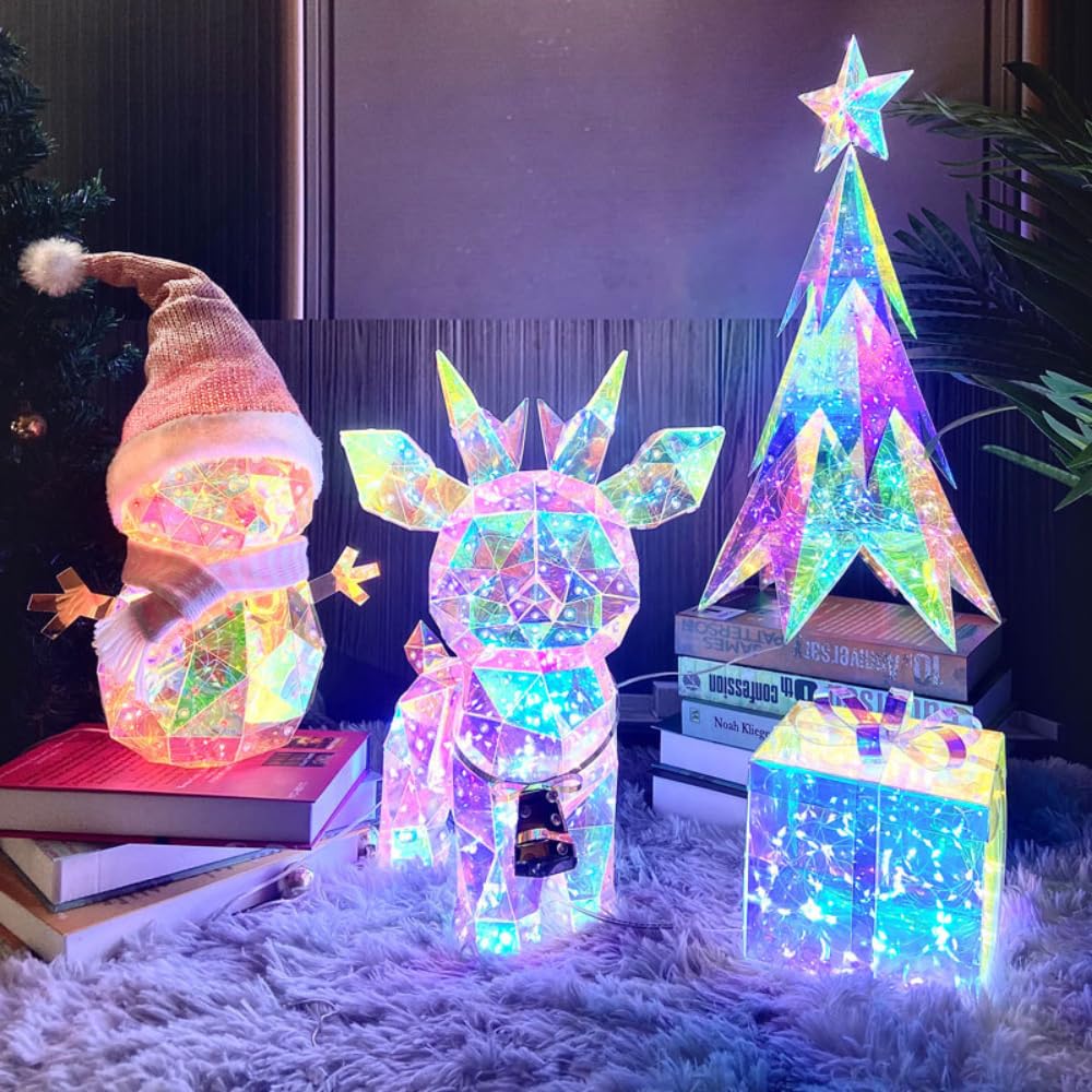 USB Plug Christmas Decorations Set - Luminous Reindeer, Snowman, Tree & Gift Box Ornaments for Indoor/Outdoor Holiday Decor | Perfect for Christmas, Weddings, Valentine's Day & Yard Parties (Snowman Theme)