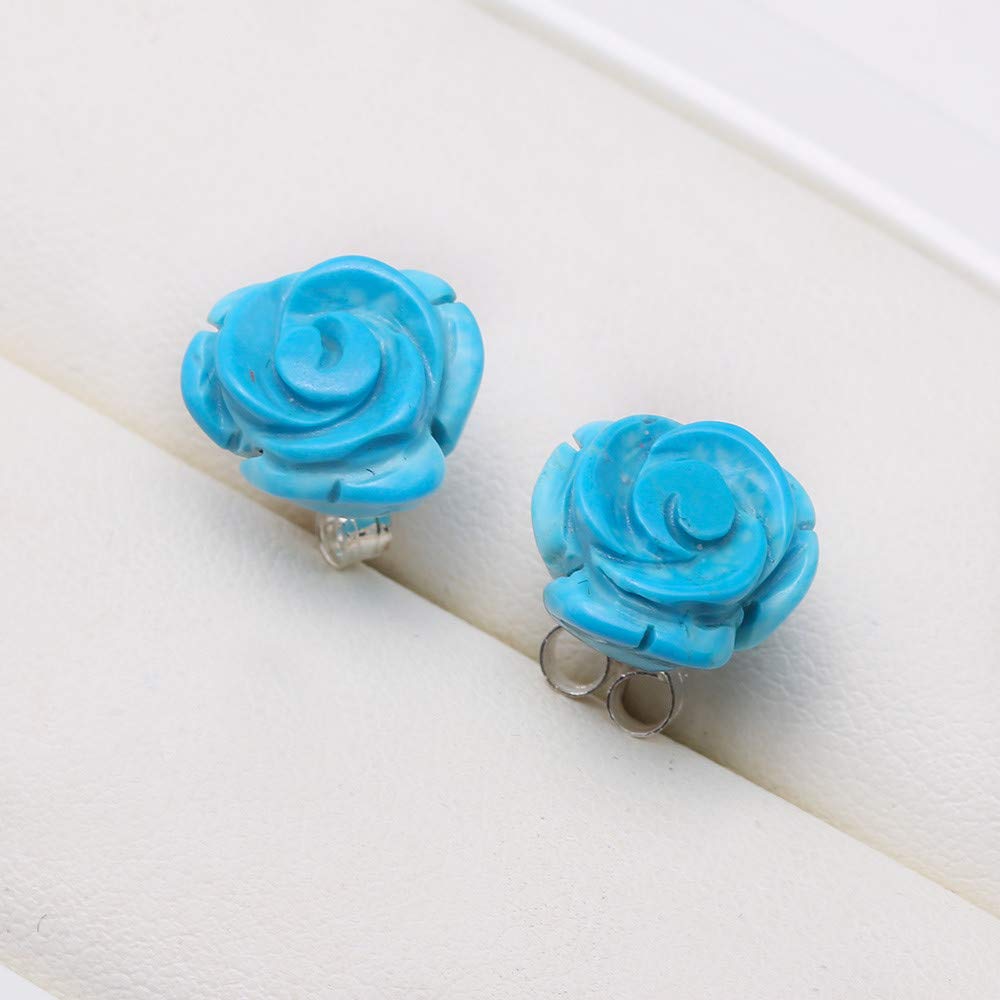 Handmade Carved Rose Flower Stud Earrings for Women | 11mm Blue Turquoise Jewelry | Elegant Fancy Earrings for Party, Wedding & Everyday Wear