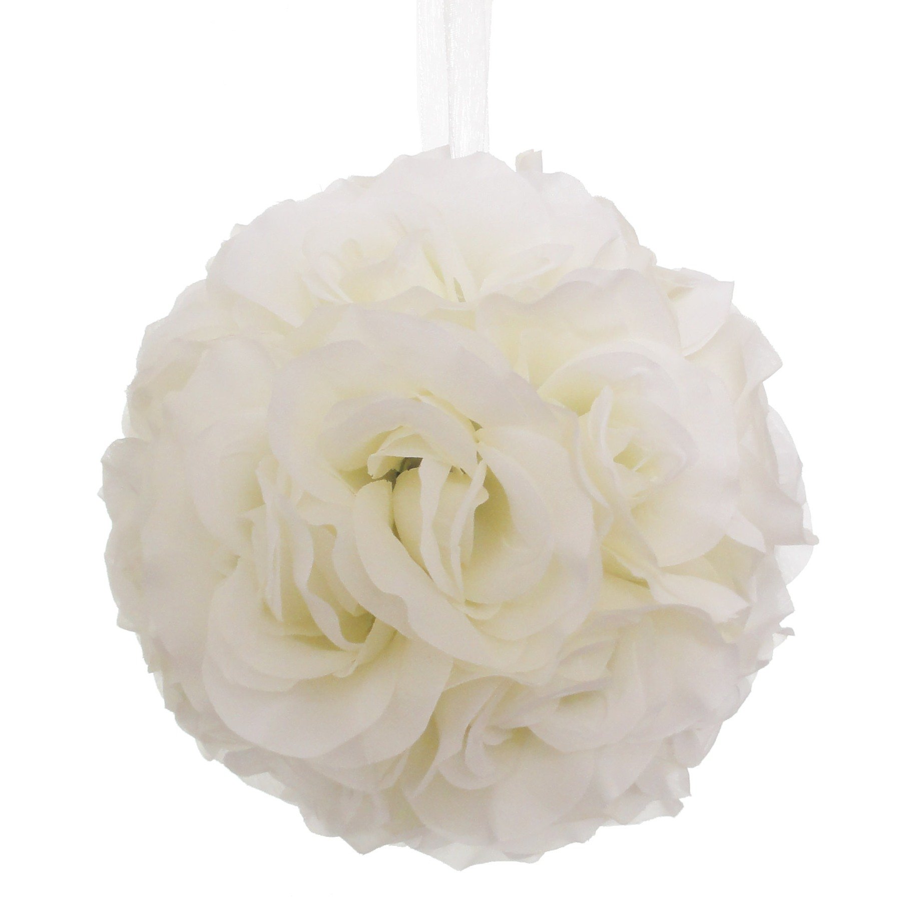 10 Inch Ivory Silk Rose Pomander Kissing Balls - Elegant Wedding Decoration for Aisle, Centerpieces & Bridal Bouquet Alternatives