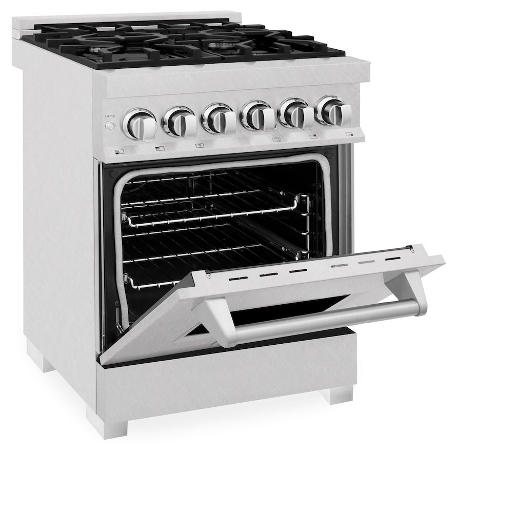 ZLINE 24 Inch 2.8 Cu. Ft. Dual Fuel Range - 4 Burner Gas Cooktop & Electric Convection Oven - Satin Stainless Steel (RAS SN 24) - Perfect for Home Kitchens & Professional Chefs