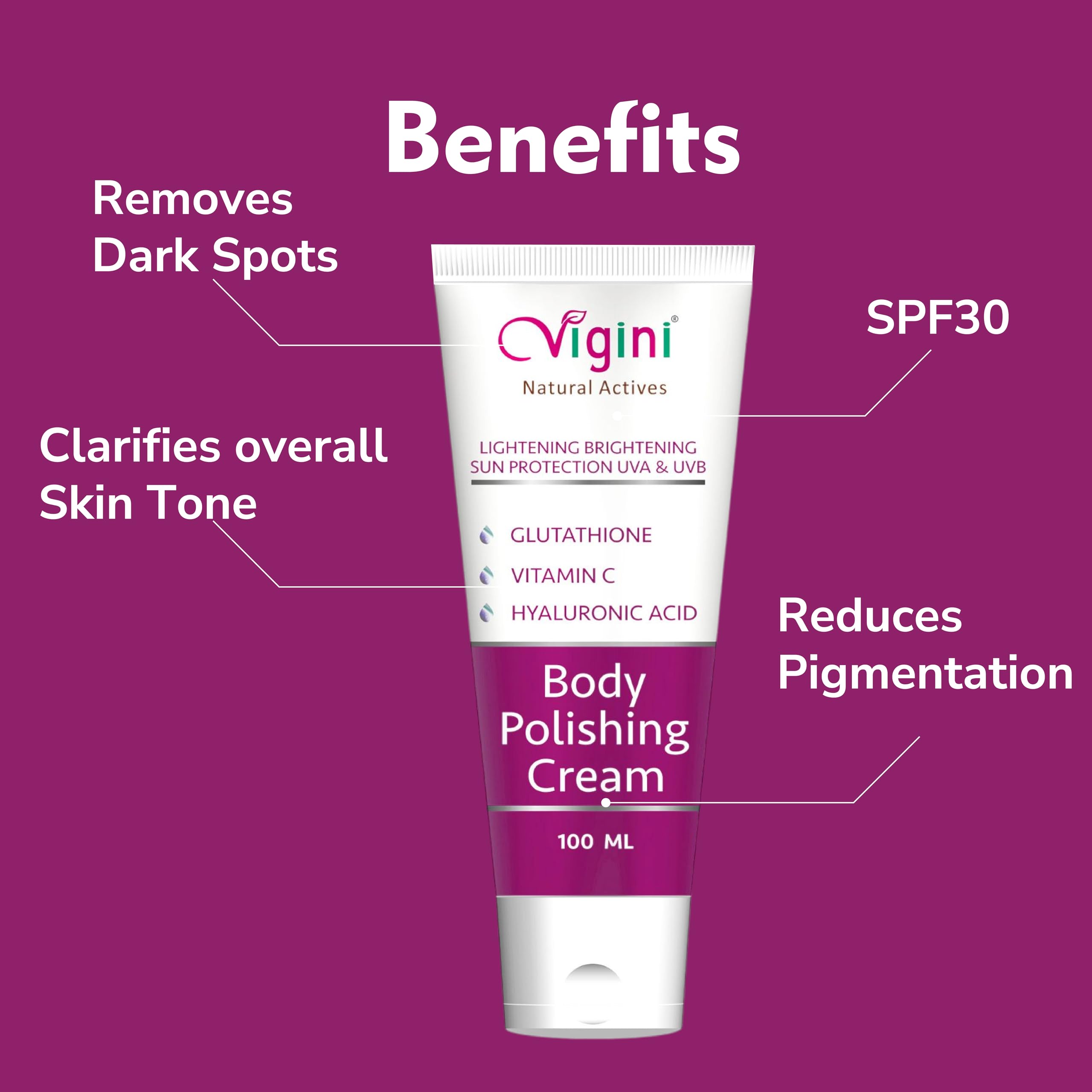 Vigini Brightening & Glowing Body Cream with Kojic Acid & Vitamin C - Dark Spot Corrector for Pigmentation, Uneven Skin Tone & Underarm Brightening - Tan Removal Moisturizer for Men & Women (100ml) - Perfect for Daily Skincare Routine & Post-Sun Care
