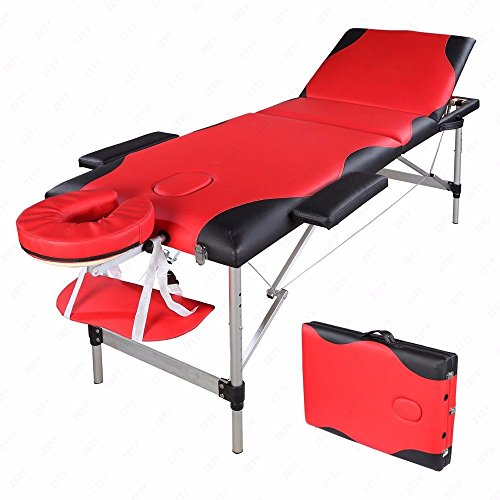 Premium 3-Section Folding Massage Table with Aluminum Frame - 60cm Wide Portable SPA, Tattoo & Therapy Bed (Red/Black) - Perfect for Home Massage, Professional Therapy & Tattoo Studios