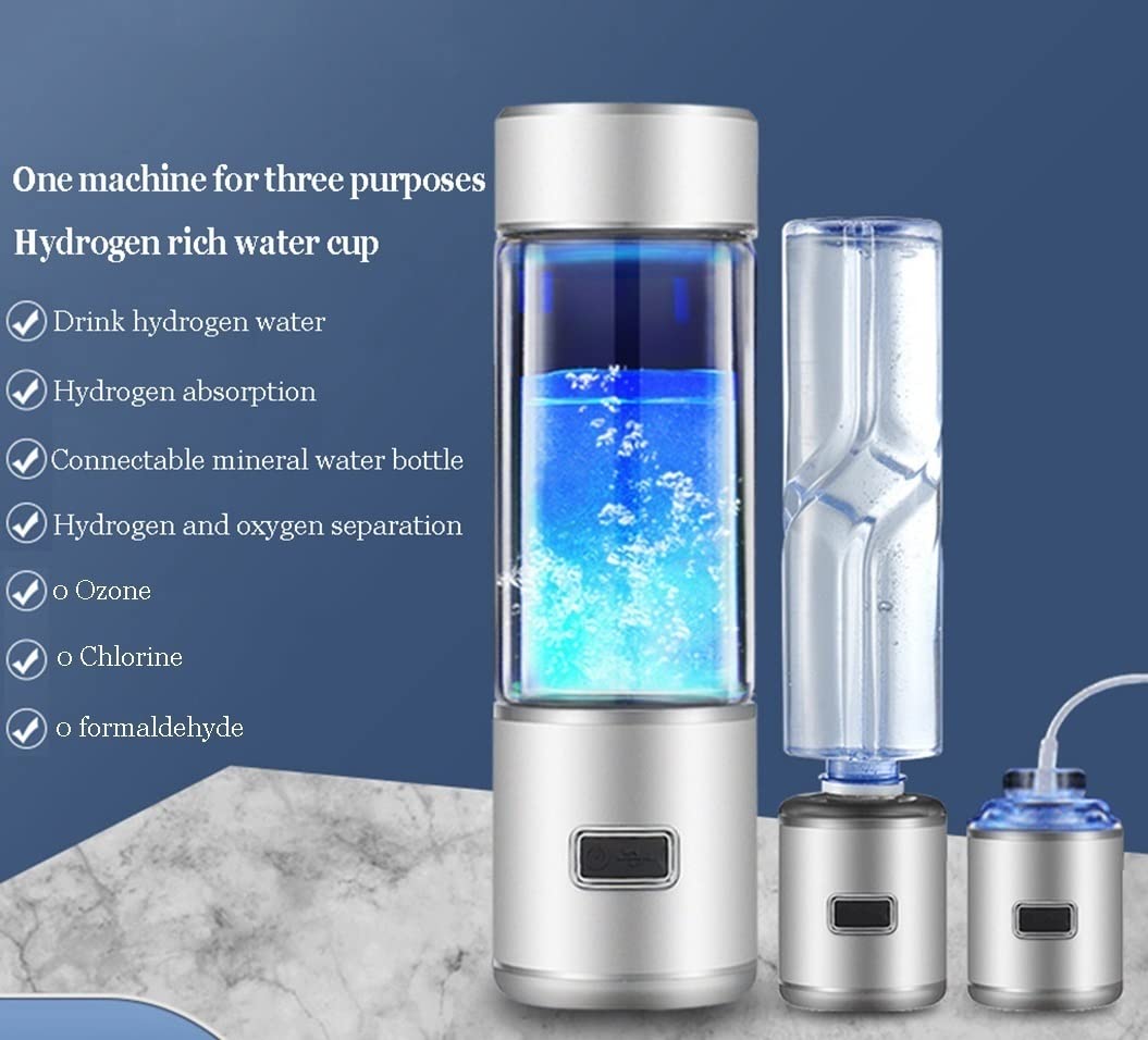 Portable Hydrogen Water Bottle Generator with PEM Technology - Rechargeable Hydrogen-Rich Water Cup with Inhaler Adapter for Home, Travel & Gym - Black (Healthy Alkaline Water Maker for Detox & Hydration)