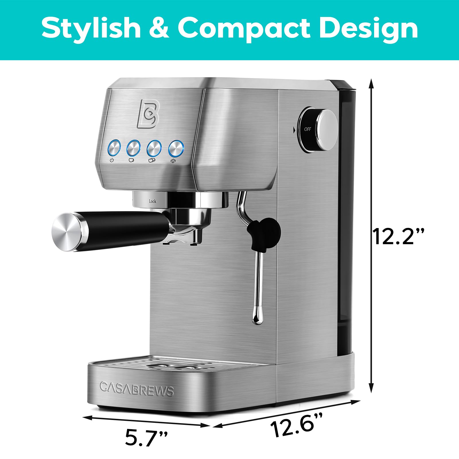 CASABREWS 20 Bar Espresso Machine with Milk Frother - Stainless Steel Coffee Maker for Cappuccino & Latte - 49oz Large Water Tank - Perfect for Home, Office & Coffee Shops