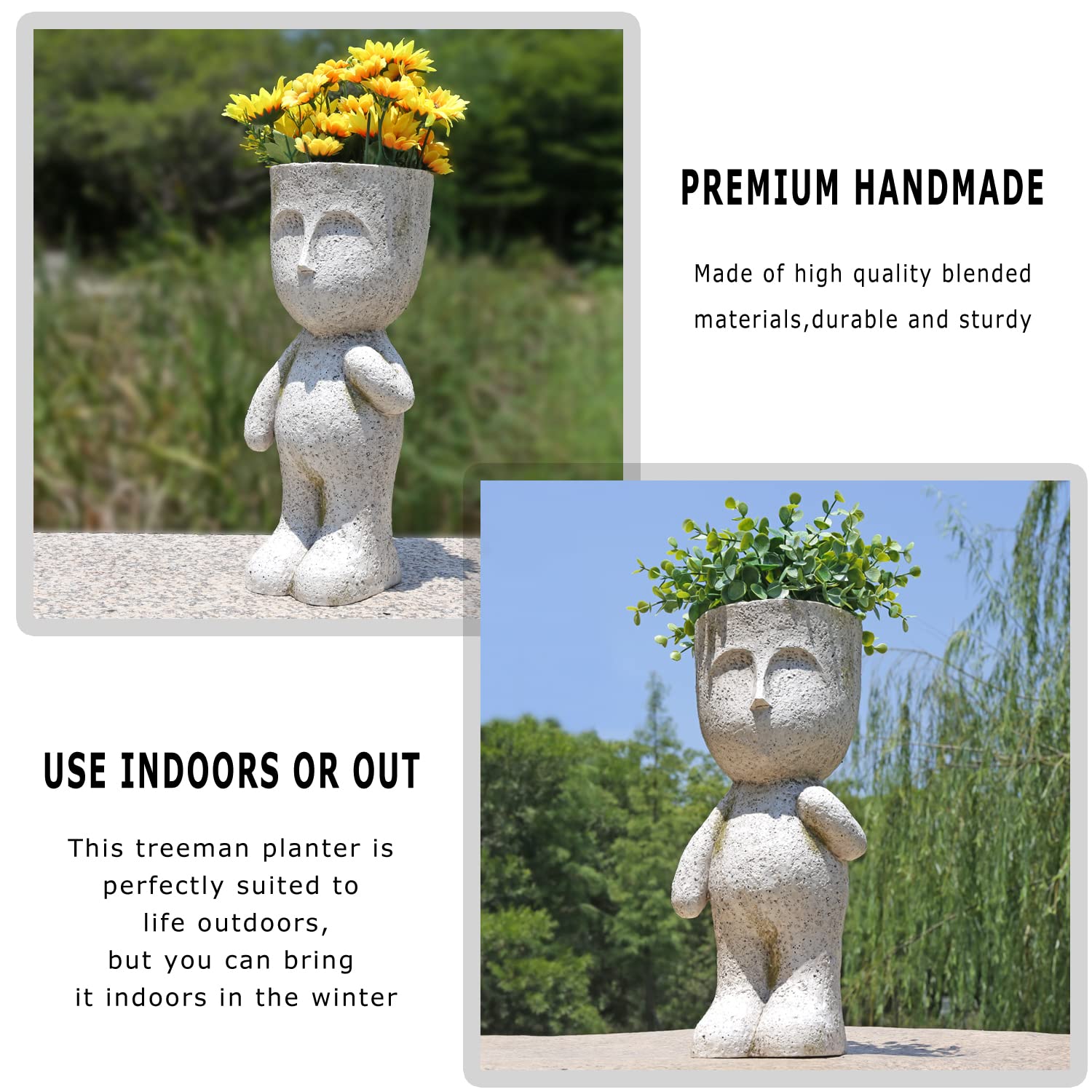 FIMOFIDRE CYNOR Resin Face Planter Pot with Drainage Hole - Unique Indoor/Outdoor Succulent & Plant Container for Home Decor, Office Desk, or Garden Display