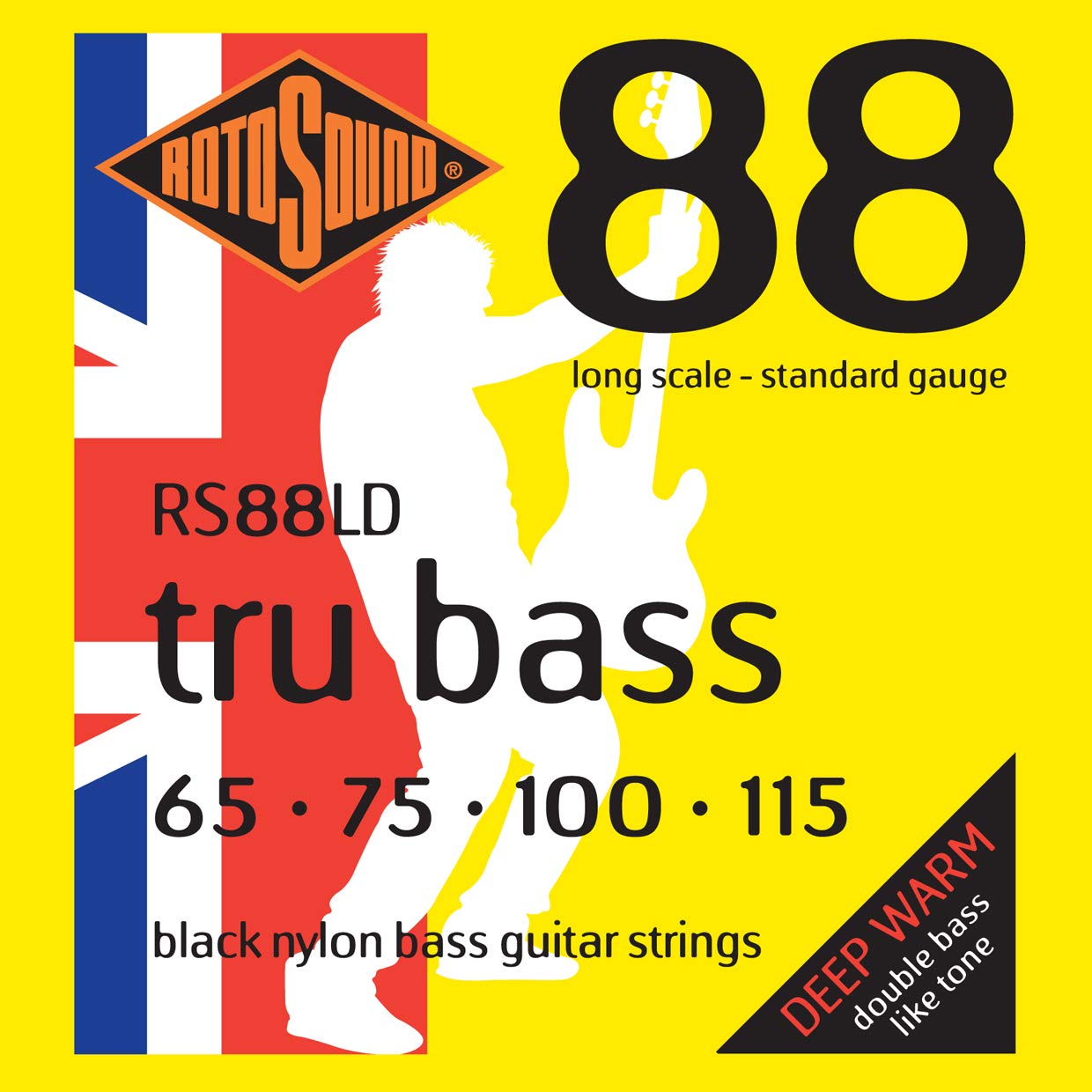 Rotosound RS88LD Black Nylon Flatwound Bass Guitar Strings (65-115 Gauge) - Perfect for Jazz, Blues & Studio Recording
