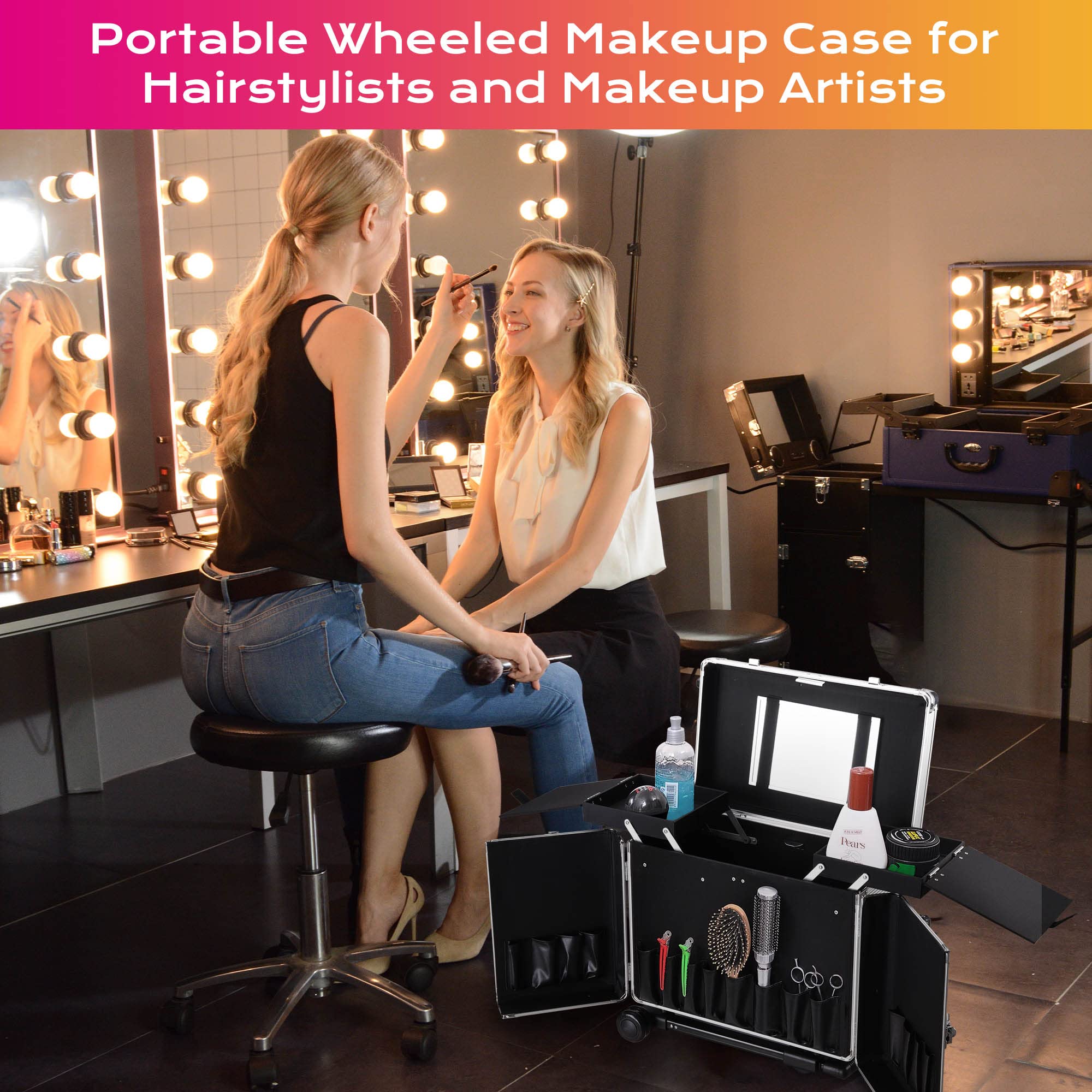 BYOOTIQUE Professional Barber Clipper Trimmer Kit - Portable Rolling Hair Stylist Tool Box with Train Case Key - Perfect for Mobile Salon, Home Haircuts & Barber Training