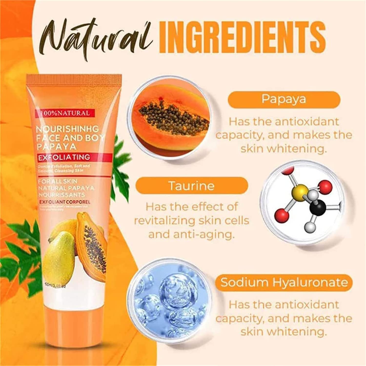 Papaya Whitening Deep Exfoliator & Facial Scrub - 2 Pcs Set with Natural Papaya Extract for Face & Body - Gentle Exfoliating Cleanser for Glowing Skin | Perfect for Daily Skincare & Spa Treatments