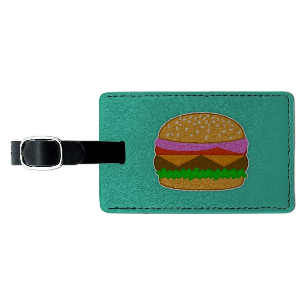 Stylish Rectangle Leather Luggage Tag for Carry-On Suitcases - Durable Hamburger Design ID Tag for Travel Bags - Perfect for Summer Vacations, Business Trips & Airport Identification