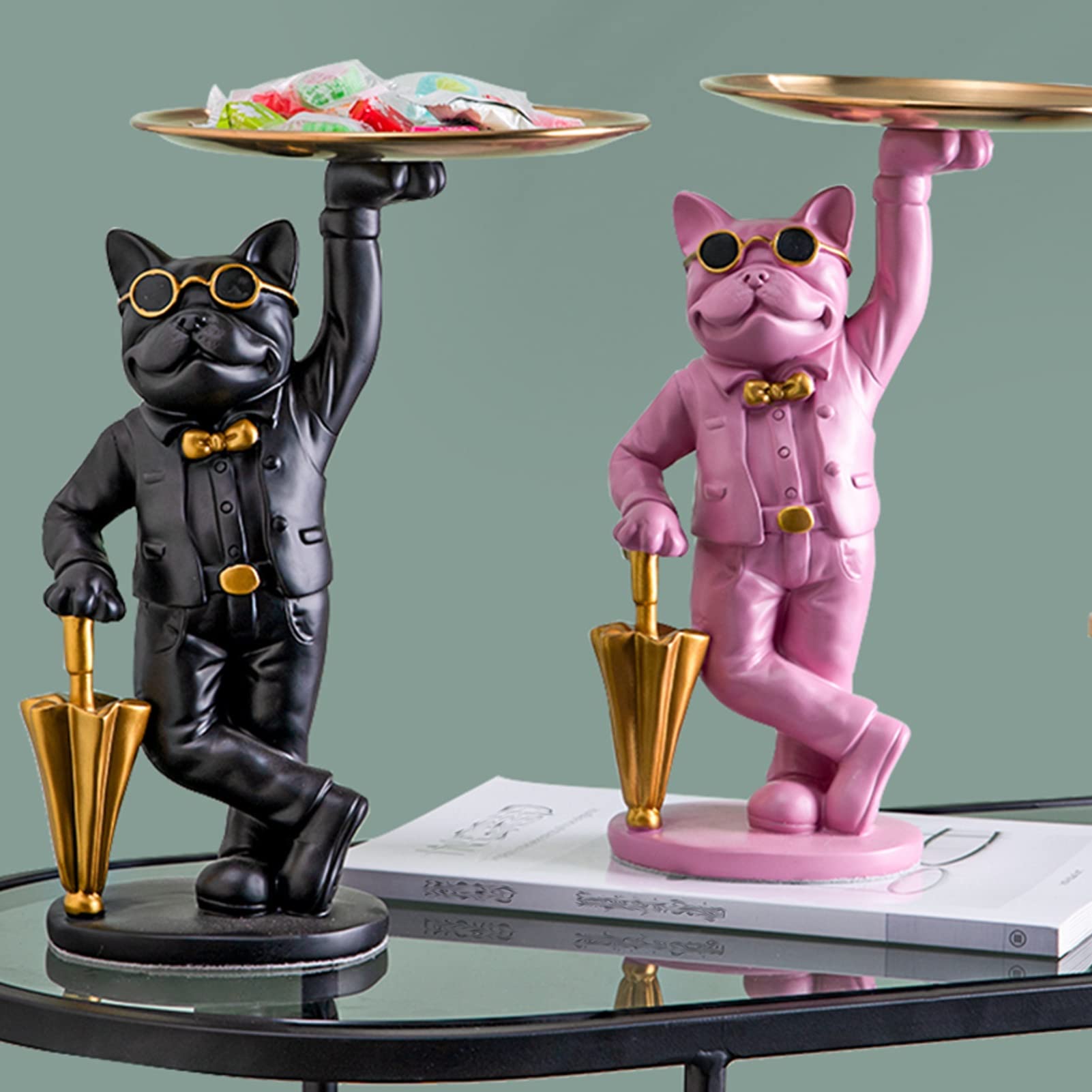 Modern Resin Dog Sculpture with Storage Tray - Black Home Decor Statue for Jewelry, Keys & Candy | Desktop Organizer & Artistic Home Accent | Perfect for Living Room, Office & Gift Giving