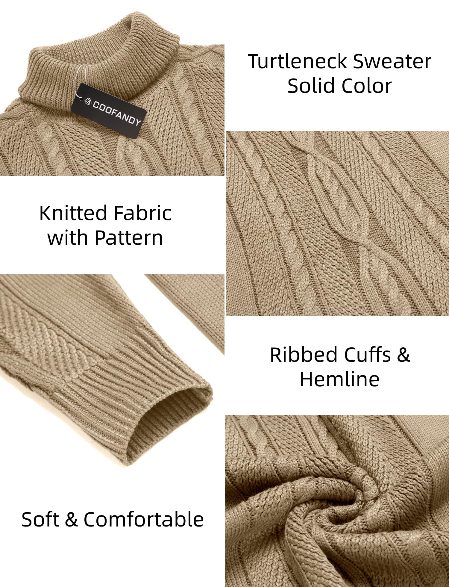 COOFANDY Men's Slim Fit Turtleneck Sweater - Warm Twisted Knit Pullover for Casual Wear | Winter Fashion, Office Outfit & Date Night Look