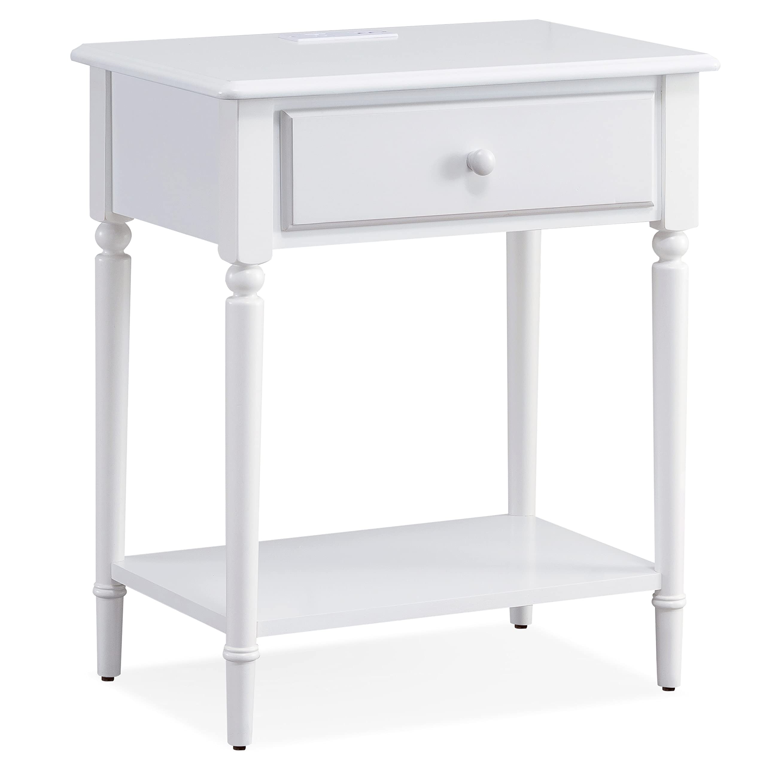 Coastal Style USB-C Fast Charging Side Table - Solid Wood Nightstand in Orchid White for Bedroom, Living Room & Small Spaces | Leick Home 20022-WT | Perfect for Charging Devices by Bed or Sofa