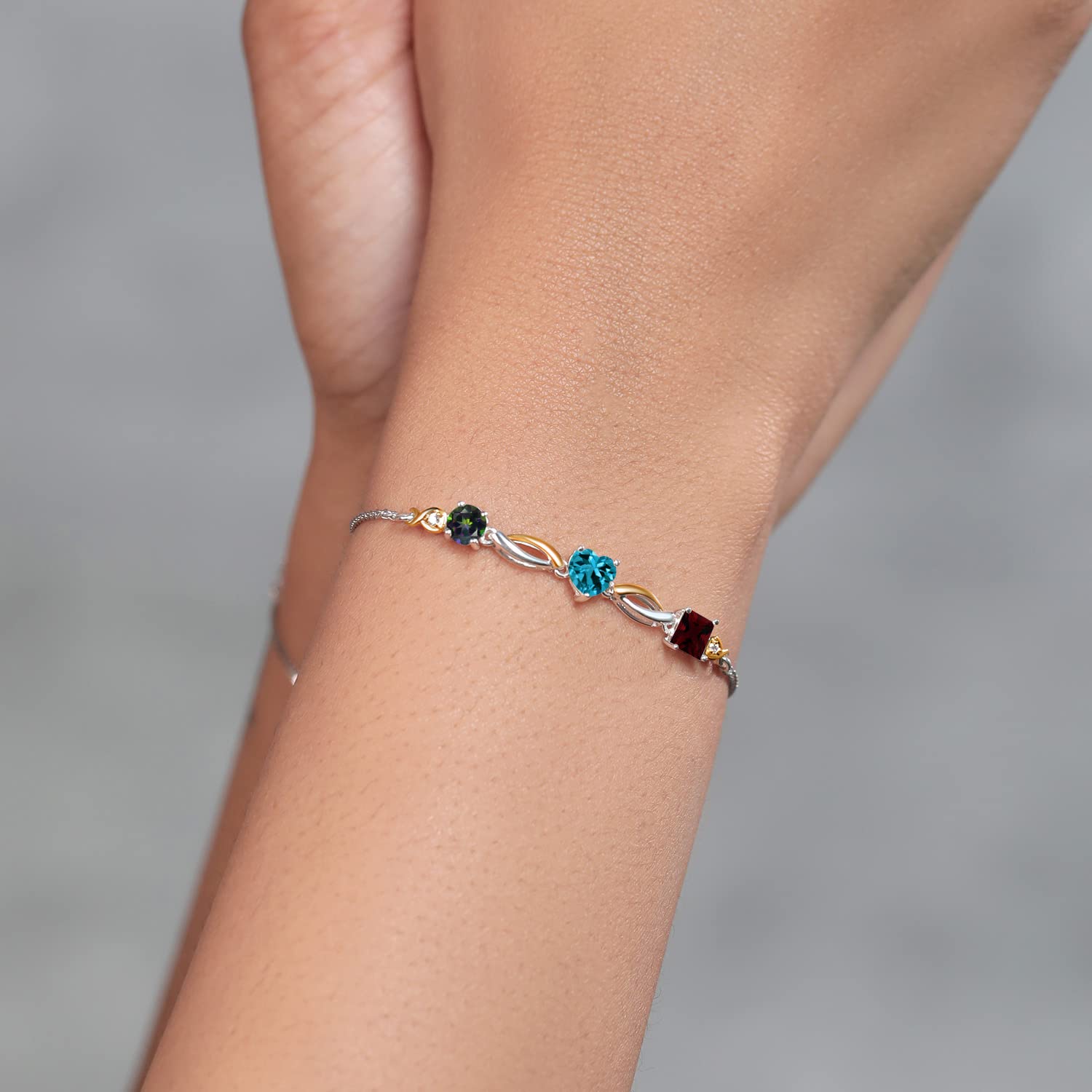 2.42 Ct Green Mystic Topaz & London Blue Topaz Sterling Silver 10K Yellow Gold Lab-Grown Diamond Bracelet for Women | Elegant Jewelry Gift for Birthday, Anniversary & Special Occasions