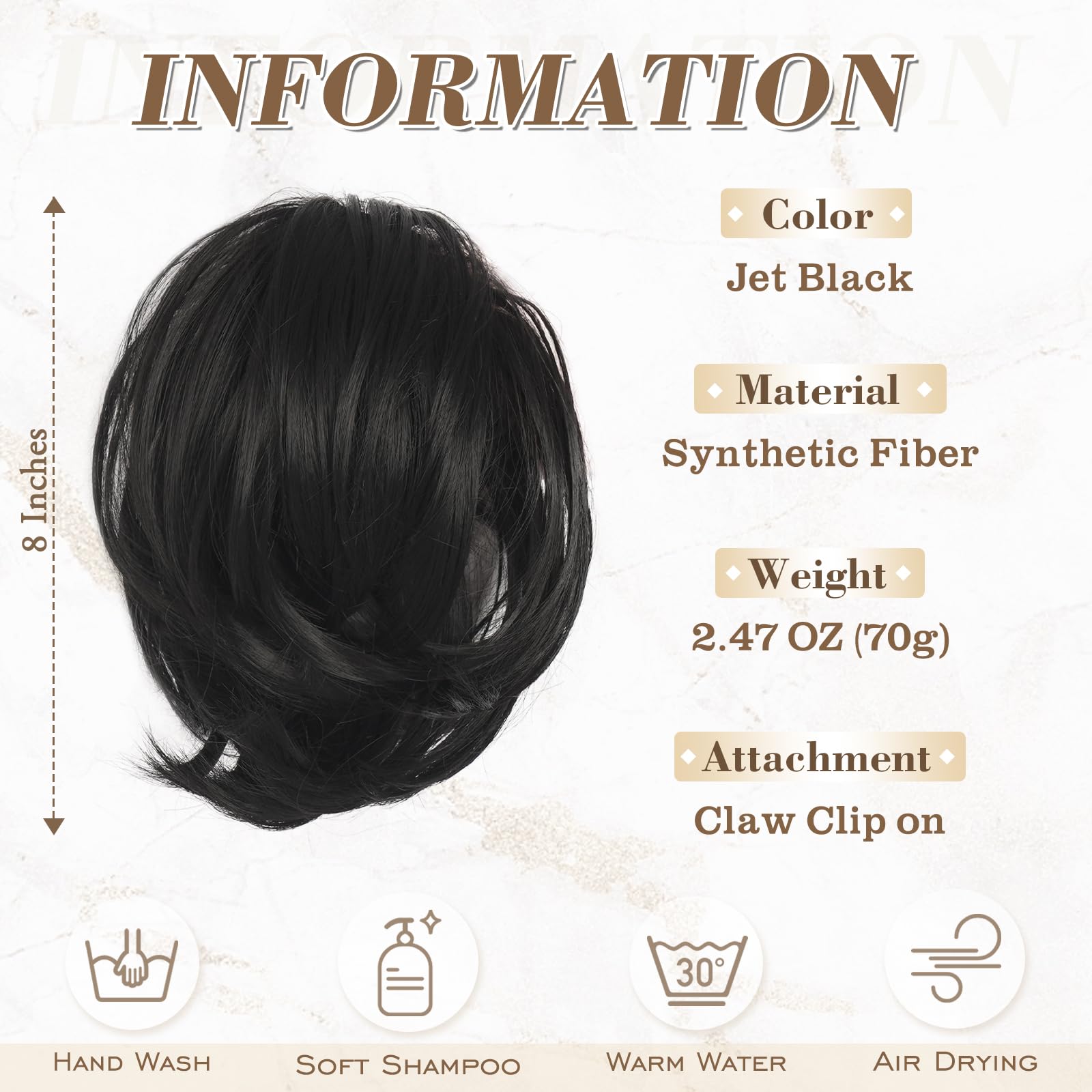 8 Inch Claw Clip Hair Bun Extension for Straight Hair - Perfect for Updos, Ponytails & Everyday Hairstyles