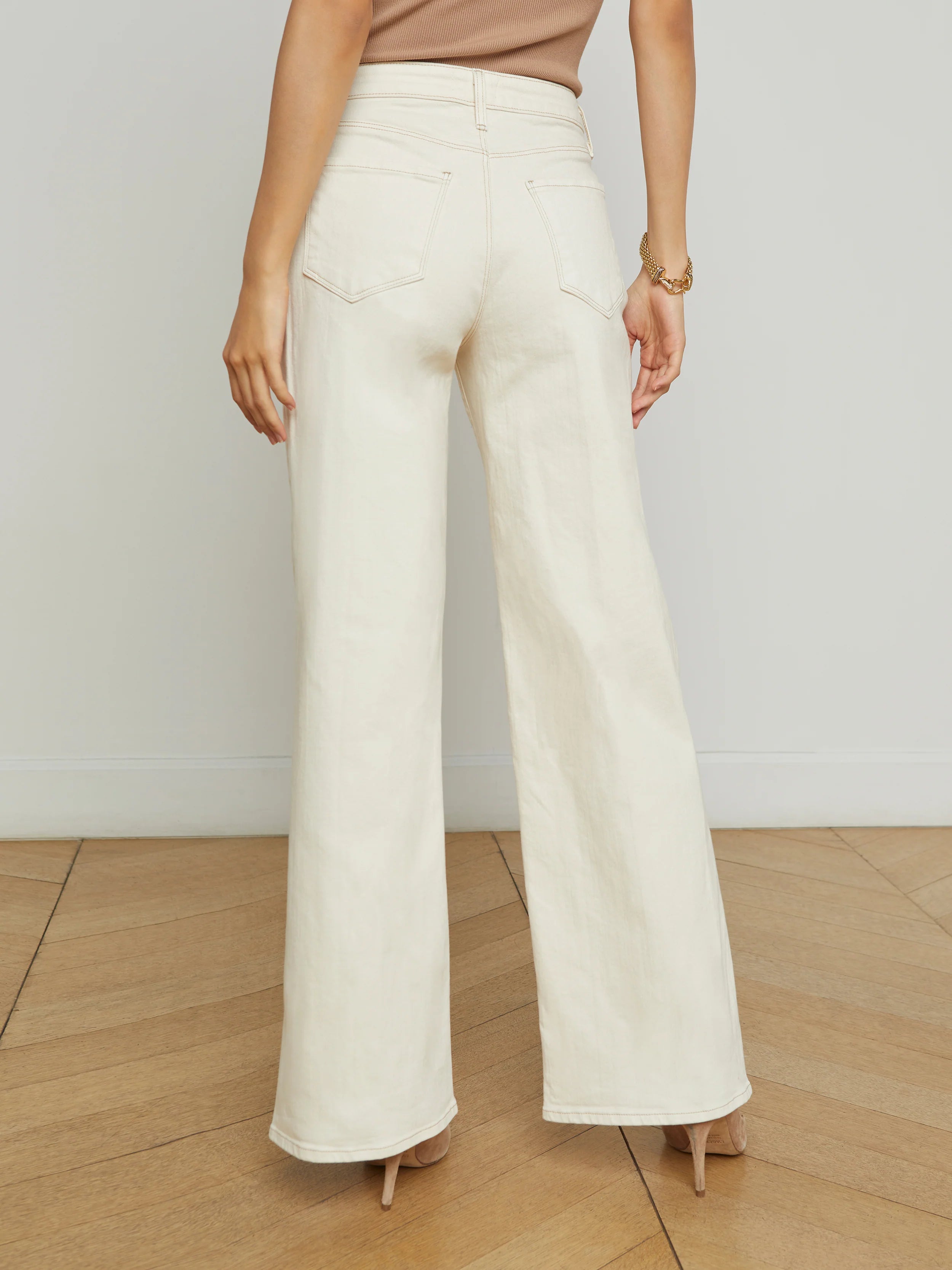 Alicent Women's High Waisted Wide Leg Jeans - Macadamia Brown for Casual Wear & Everyday Comfort