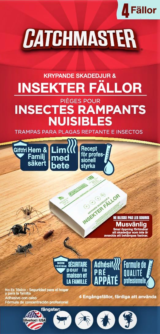 Catchmaster Professional Strength Spider & Insect Glue Traps - 4 Pack | Non-Toxic Pest Control for Home, Kitchen, Basement & Garage | Indoor & Outdoor Use
