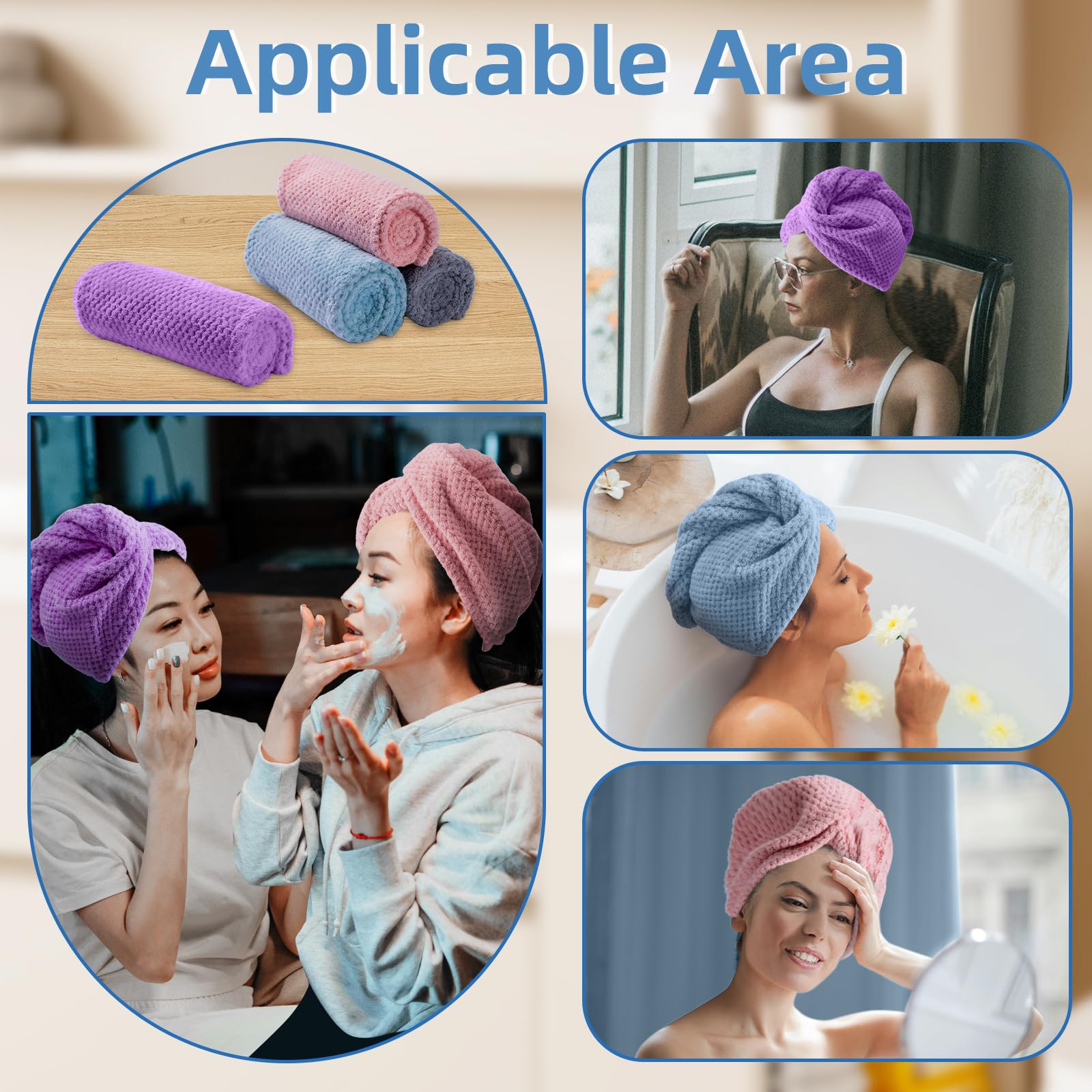 **4 Pack Hair Towel Wrap for Women - 9.8 x 25.6 Inch Microfiber Hair Turban for Wet & Curly Hair - Quick Dry Hair Towel Wrap for Long Hair - Perfect for Shower, Spa & Salon Use**