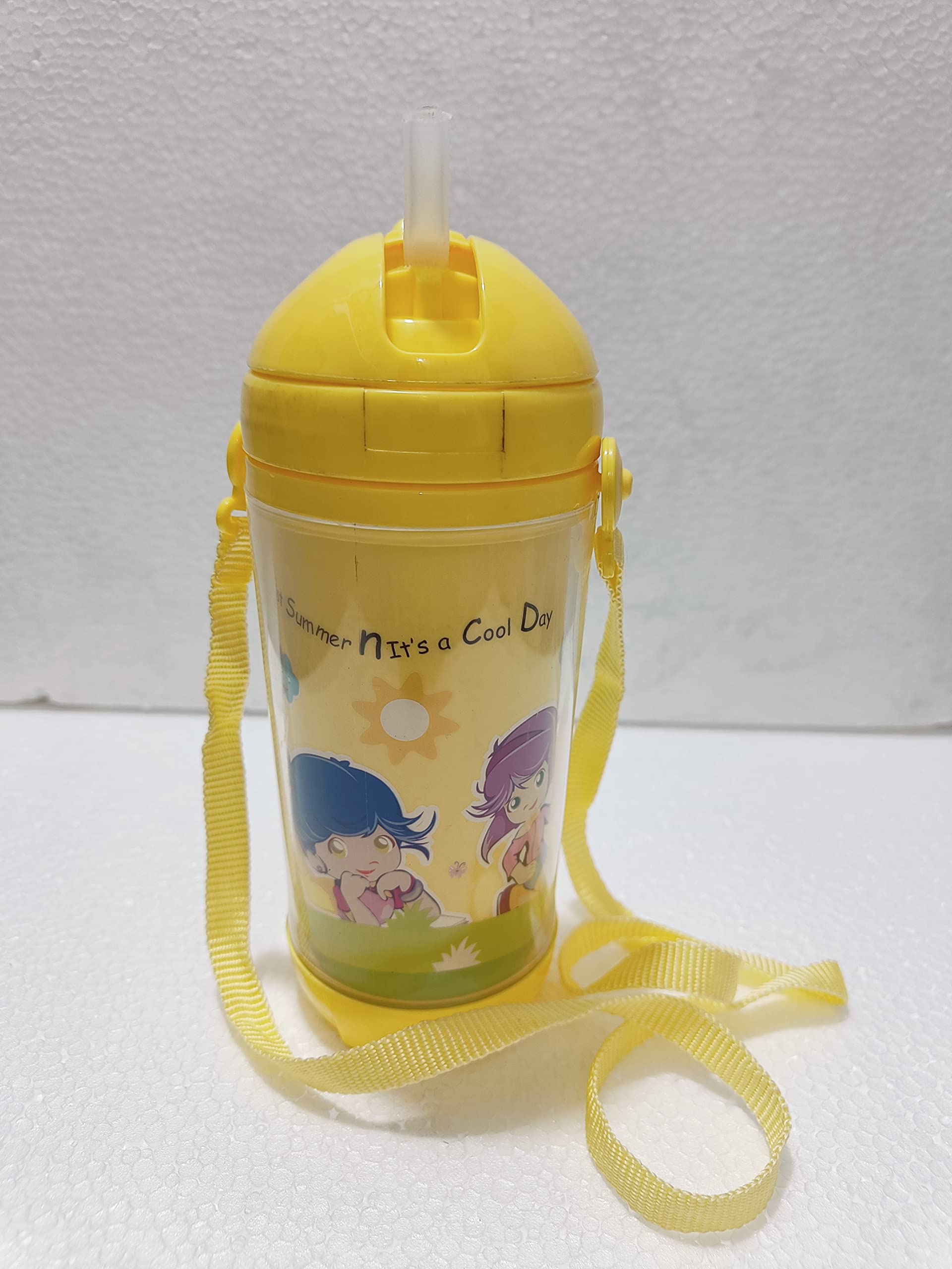 **PUTHAK Cute 500ml Kids Water Bottle with Straw - BPA Free, Leak Proof, Flip Top Lid & Silicone Sipper - Cartoon Printed (Yellow) - Perfect for School, Travel & Outdoor Activities**