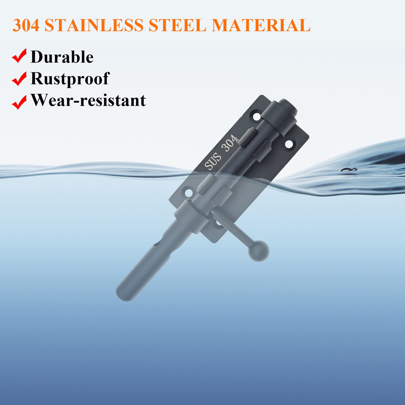 Heavy Duty 304 Stainless Steel Slide Bolt Gate Latch - Thickened Safety Barrel Bolt Door Lock with Padlock Hole & Dust Canister - Ideal for Wooden Fence, Yard Door, Barn Door, Shed Door, Garage & Garden Gate Security