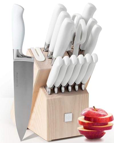 White Handle, Silver Blade & Ashwood Block