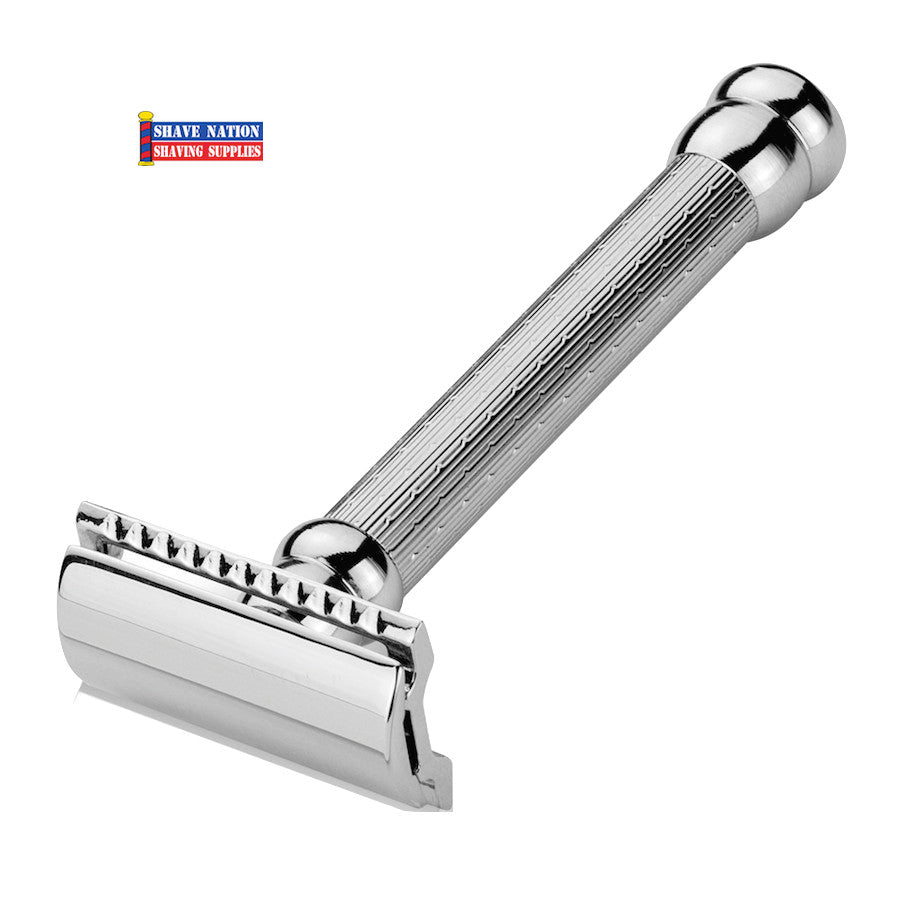 Merkur 47C Long Handle Safety Razor - Classic Double Edge Razor for Men with Flat Bar Design - Perfect for Wet Shaving & Travel Grooming Kit