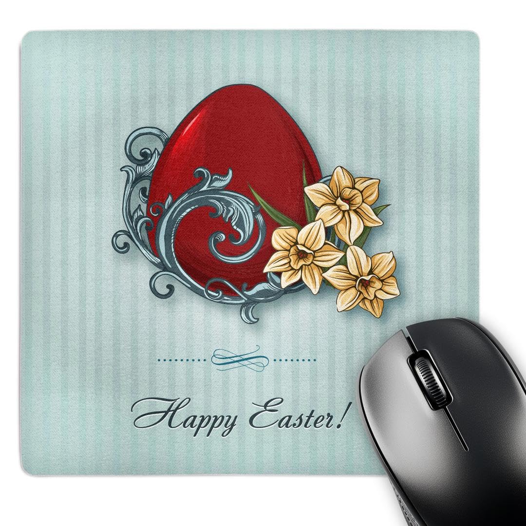3dRose Elegant Ornate Easter Egg Mouse Pad - White Daffodil Flowers Design, 8x8 Inch, Perfect for Easter Decorations & Office Desk Accessories