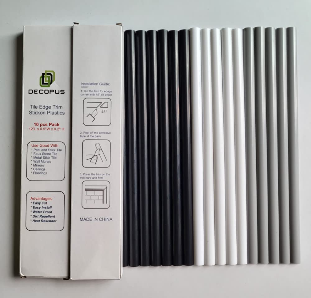 Black Peel and Stick Tile Trim - 10 Pack (12