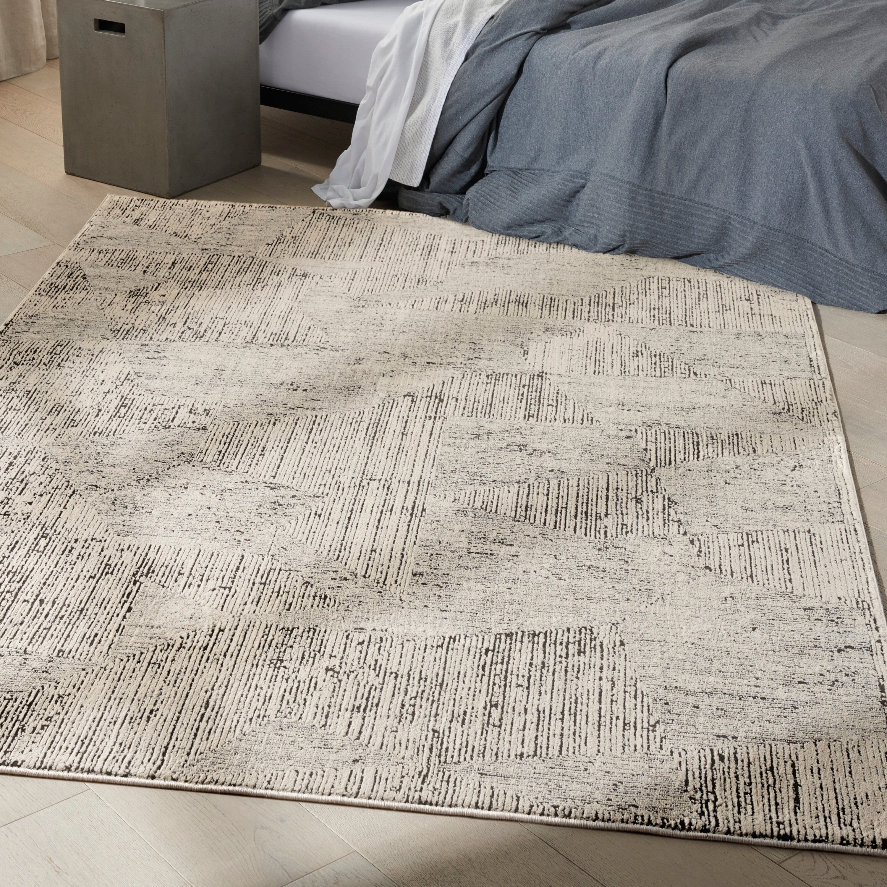 Calvin Klein CK024 Irradiant 5'3 x 7'3 Cream Black Modern Indoor Area Rug - Perfect for Living Room, Bedroom & Office Decor