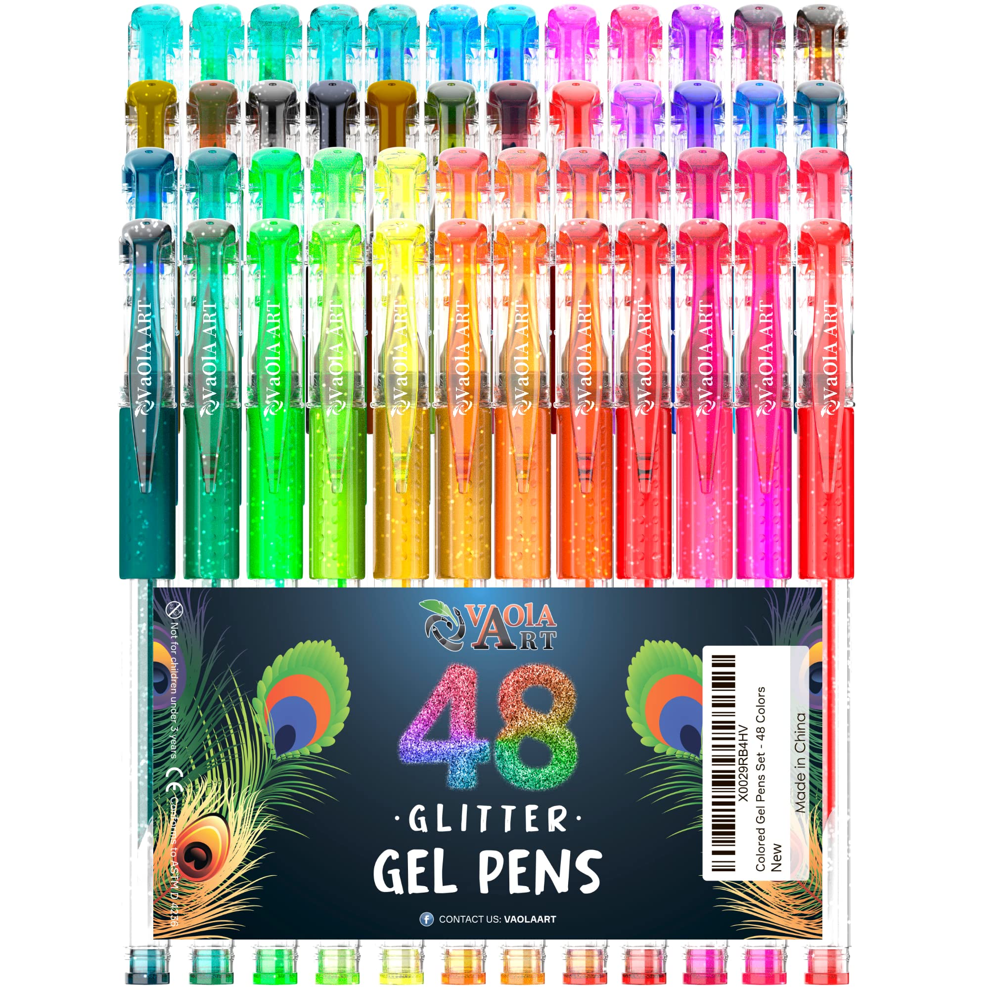 48-Color Glitter Gel Pens Set for Coloring Books & School Art