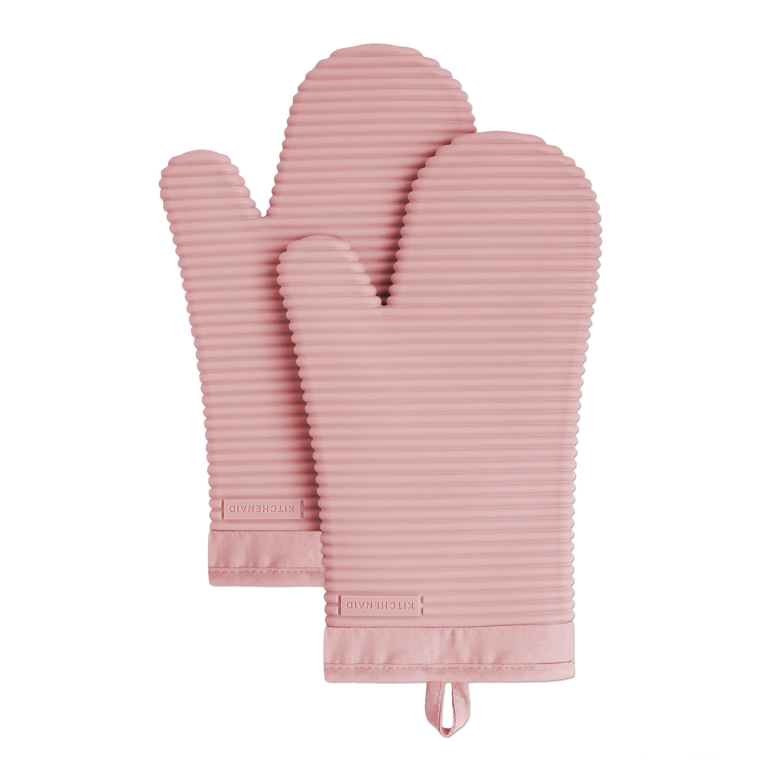KitchenAid Heat Resistant Silicone Oven Mitts Set of 2 - Non-Slip Grip, Dried Rose Color for Baking, Grilling & Cooking - Perfect for Kitchen, BBQ and Holiday Cooking