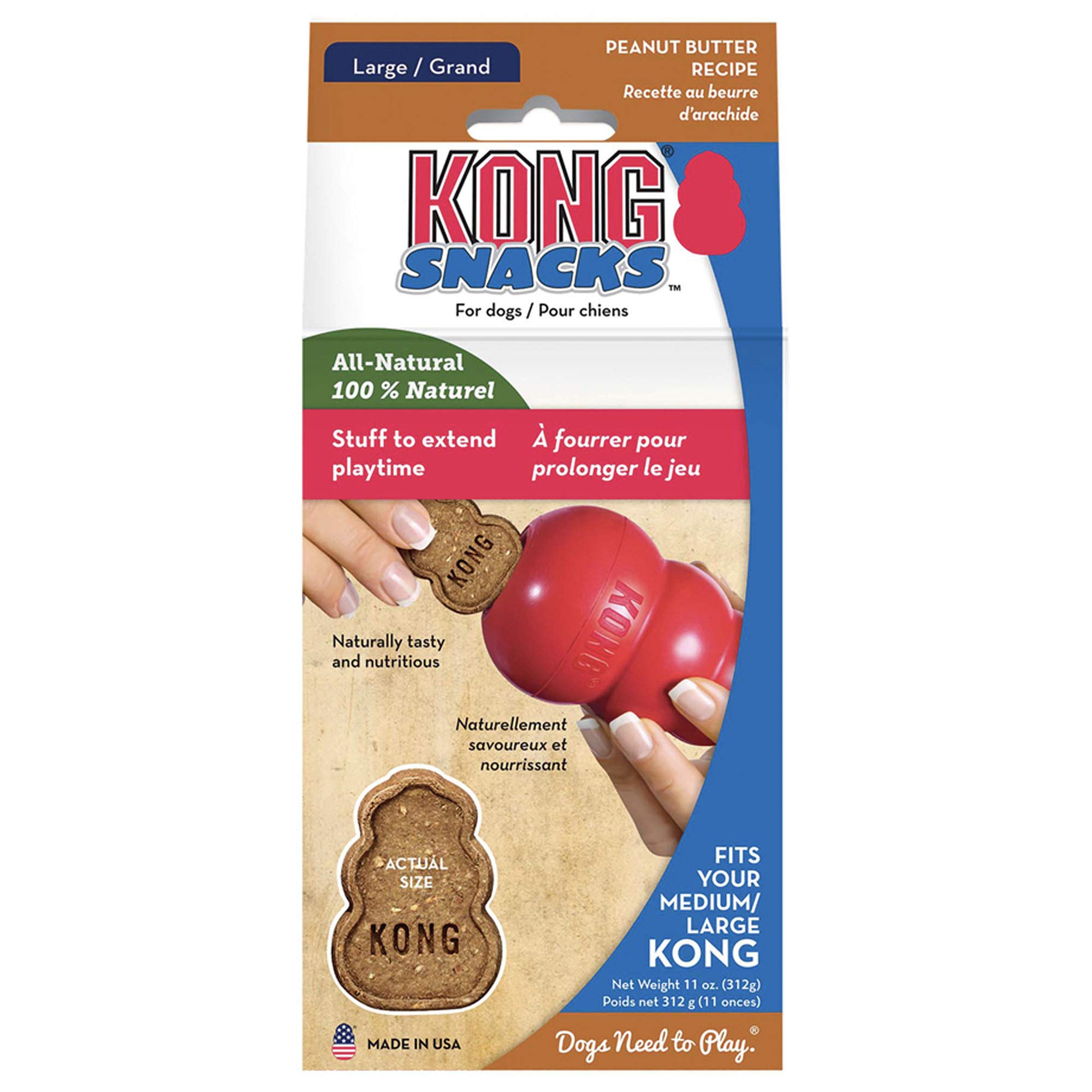KONG Classic Dog Toy - All Natural Peanut Butter Flavor Dog Treats & Chew Toy for Large Dogs (11oz) - Durable Rubber Chew Toy for Training, Boredom Relief & Dental Health