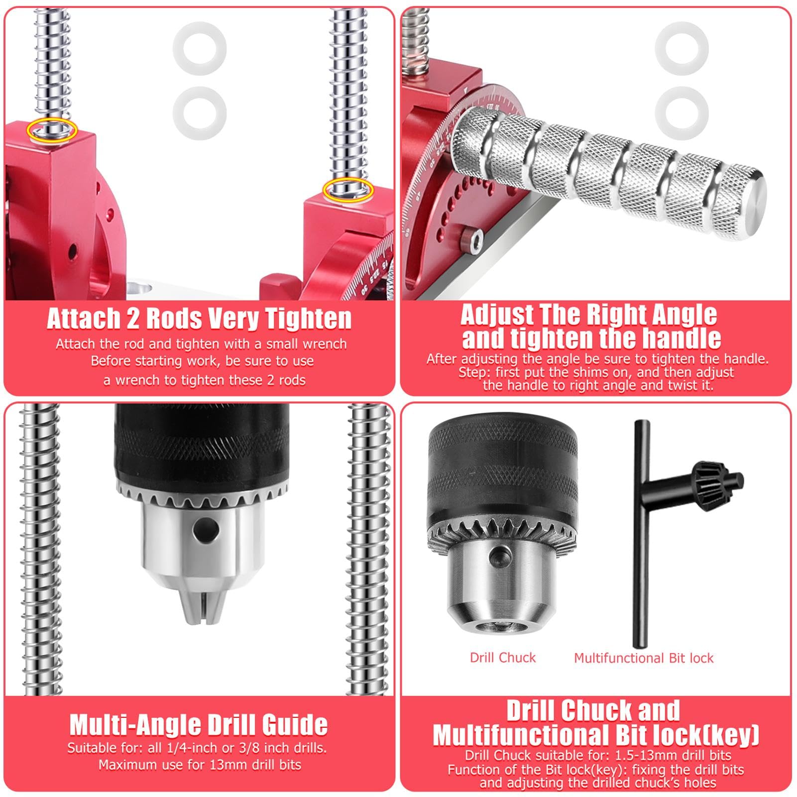 Portable Multi-Angle Drill Guide for Straight & Angled Holes (1/16