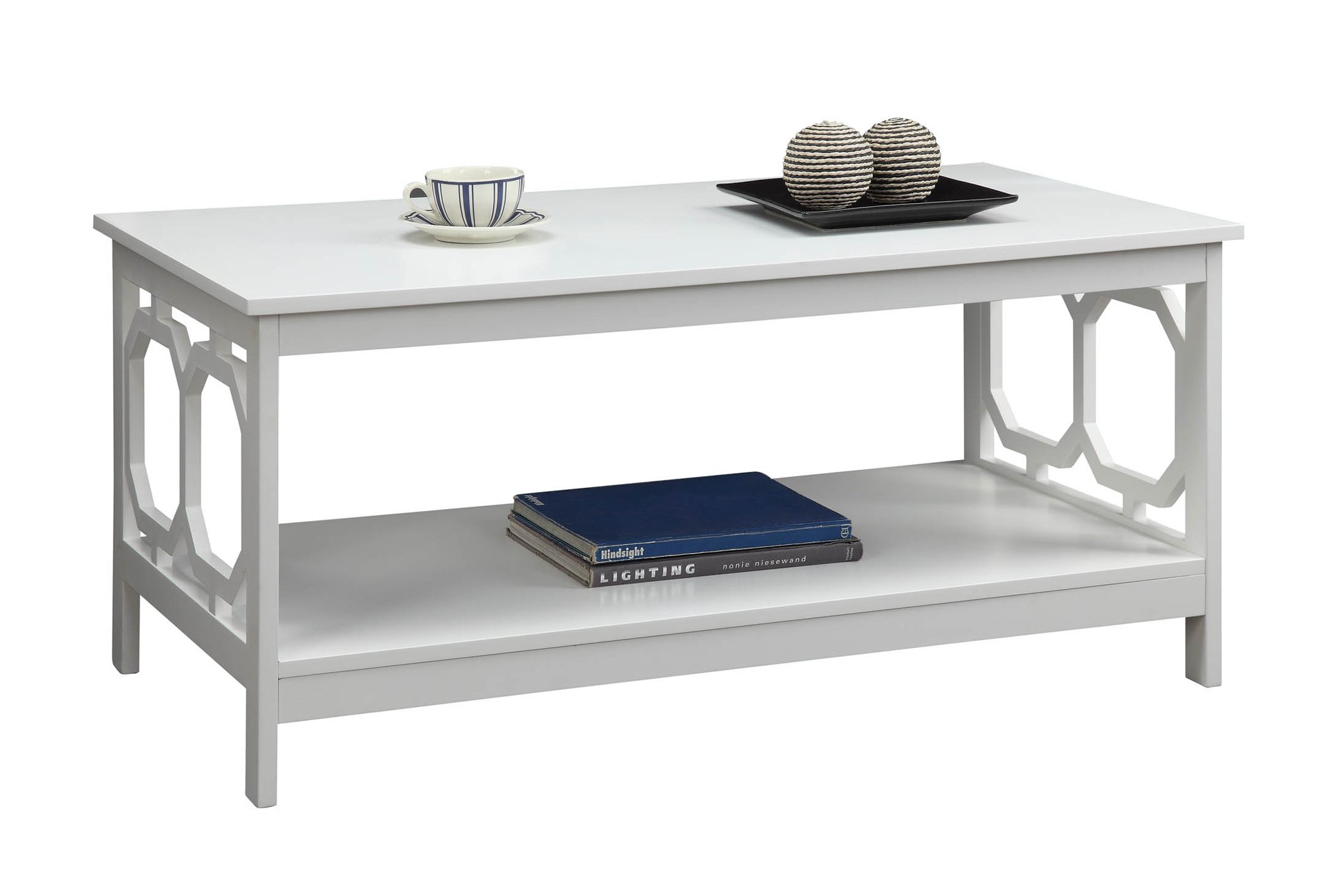 Convenience Concepts Omega Coffee Table in White - Modern Living Room Center Table for Home Decor & Entertainment