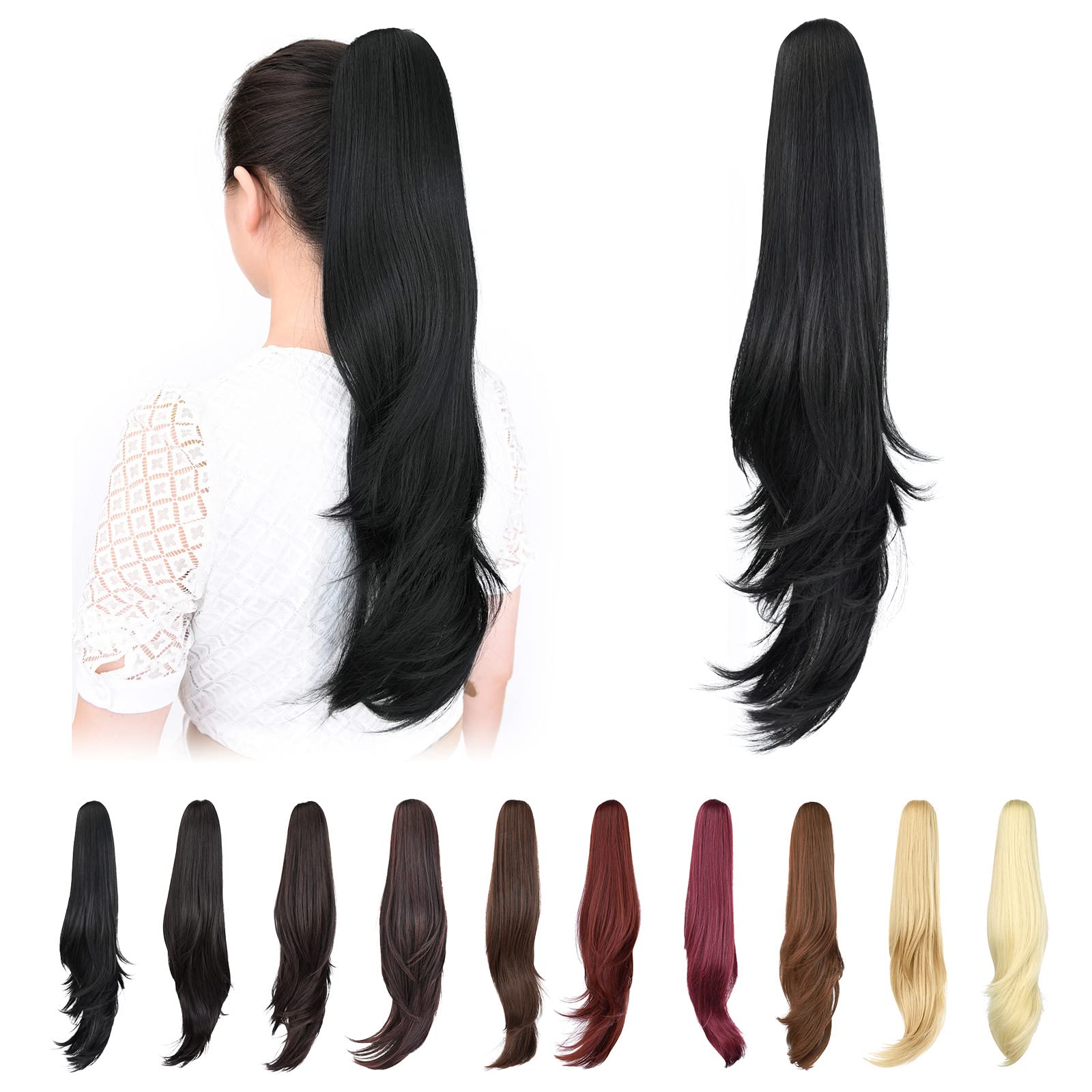 Natural Straight Ponytail Hair Extension with Claw Clip - Seamless Blonde Brown Black Hairpiece for Women - Perfect for Parties, Weddings & Everyday Styling