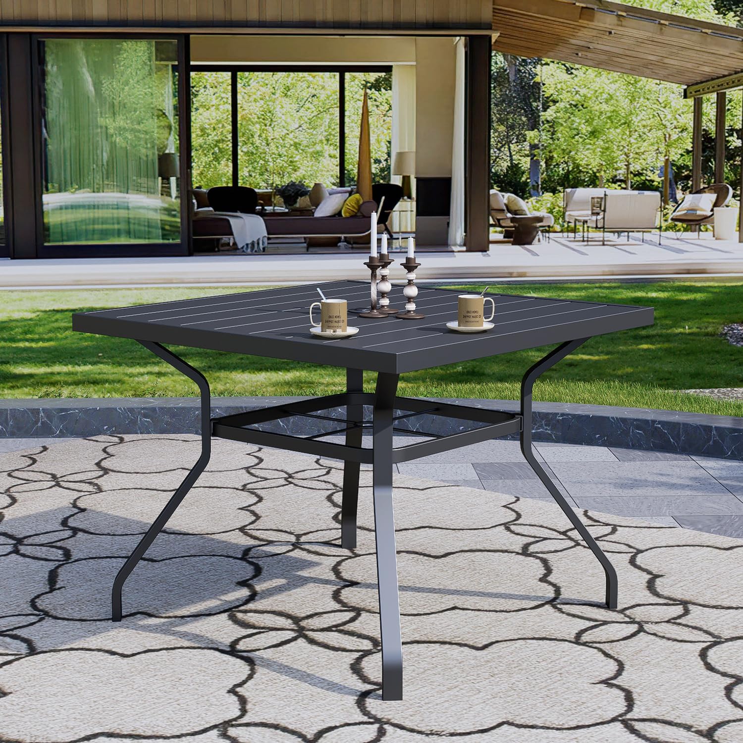 5-Piece Outdoor Patio Dining Set - 4 Stackable Aluminum & Plastic Chairs with 35