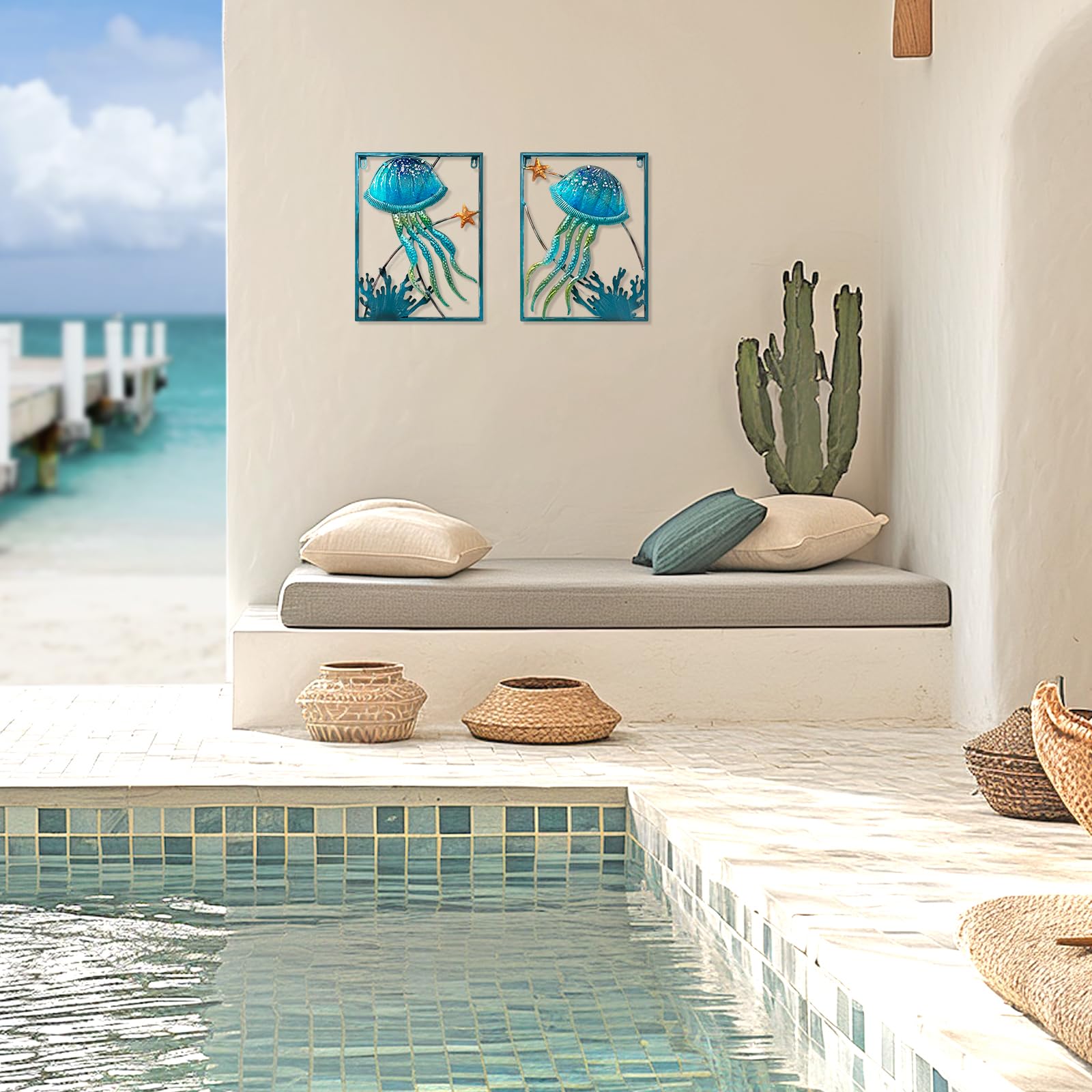 LIFFY LED Jellyfish Wall Art - Glass Sculpture for Pool & Beach Decor