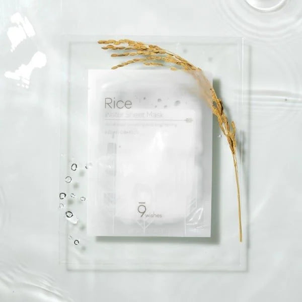 9wishes Rice Water Brightening Sheet Mask - 25ml (10 Pack) for Hydration & Glowing Skin | Korean Skincare for Daily Use & Spa Nights