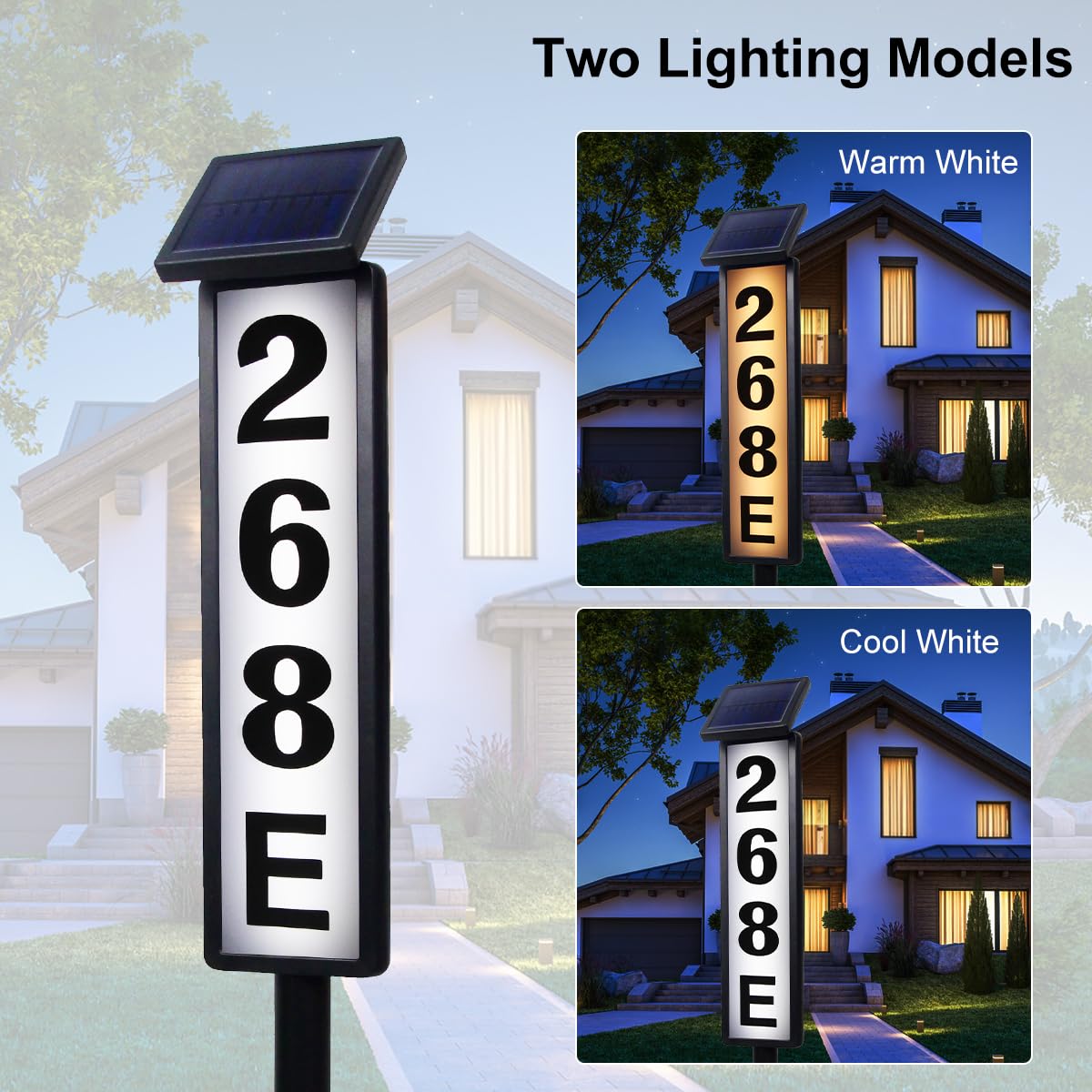 Solar Powered Address Sign with LED Light - Waterproof Outdoor House Numbers Plaque for Mailbox, Front Door & Garden - Easy to Install & Energy Efficient