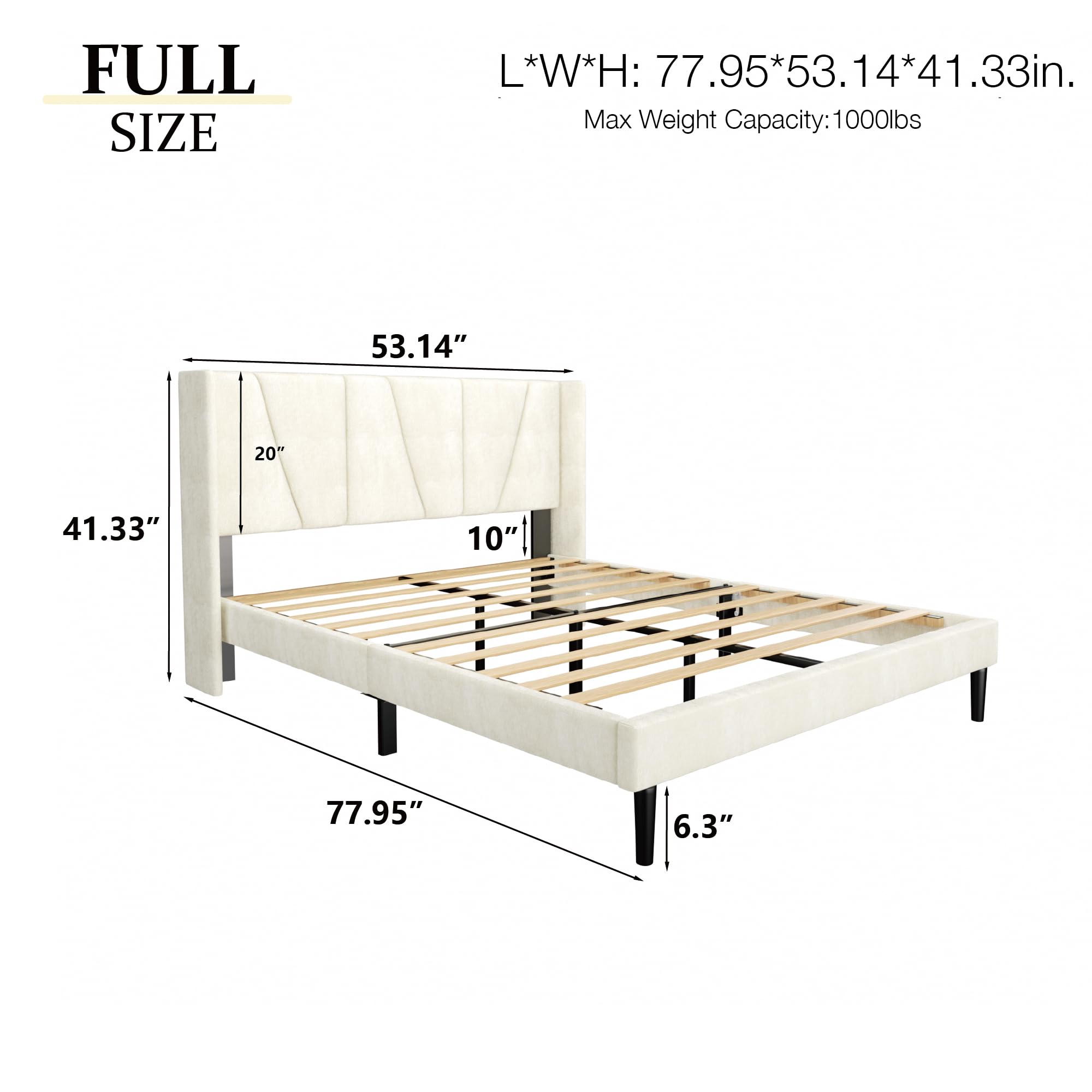 Full Size Bed Frame with Headboard - Velvet Upholstered Platform Bed Frame, Modern Mattress Foundation, Noise Free & No Box Spring Needed, Easy Assembly in Beige | Perfect for Small Bedrooms, Guest Rooms & Contemporary Home Decor