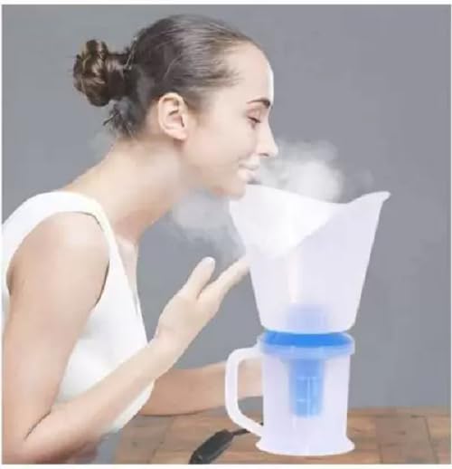 3-in-1 Steam Vaporizer for Cold & Cough Relief - Facial Steamer & Nasal Inhaler with Nozzle | Pore Cleansing & Skin Treatment | Portable Home & Travel Use (Blue, Plastic)