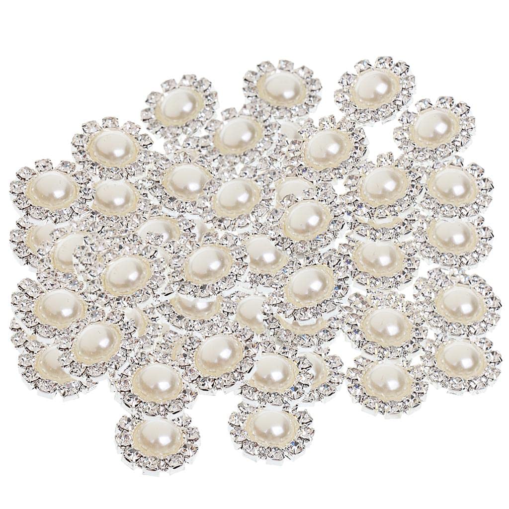 Baoblaze 15mm Flat Back Rhinestone Buttons - 100pcs Bulk Pack for DIY Crafts, Jewelry Making, Scrapbooking & Clothing Embellishment - Round Pearl Buttons with Strong Adhesive for Sewing & Gluing