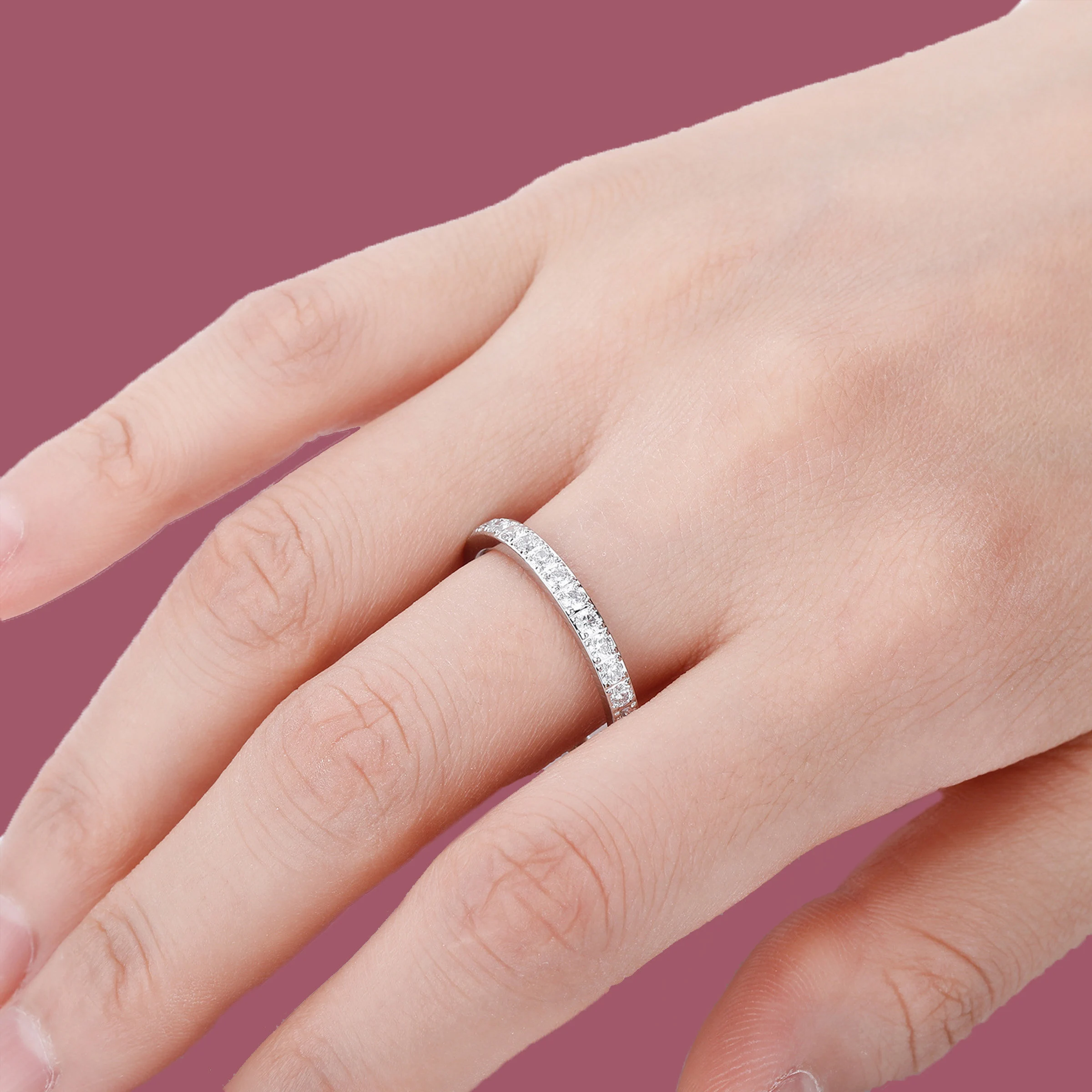 Elegant Spark: Half Pavé Ring Ashes Ring - Dainty Stackable Ring for Women, Perfect for Everyday Wear, Anniversary Gifts & Special Occasions