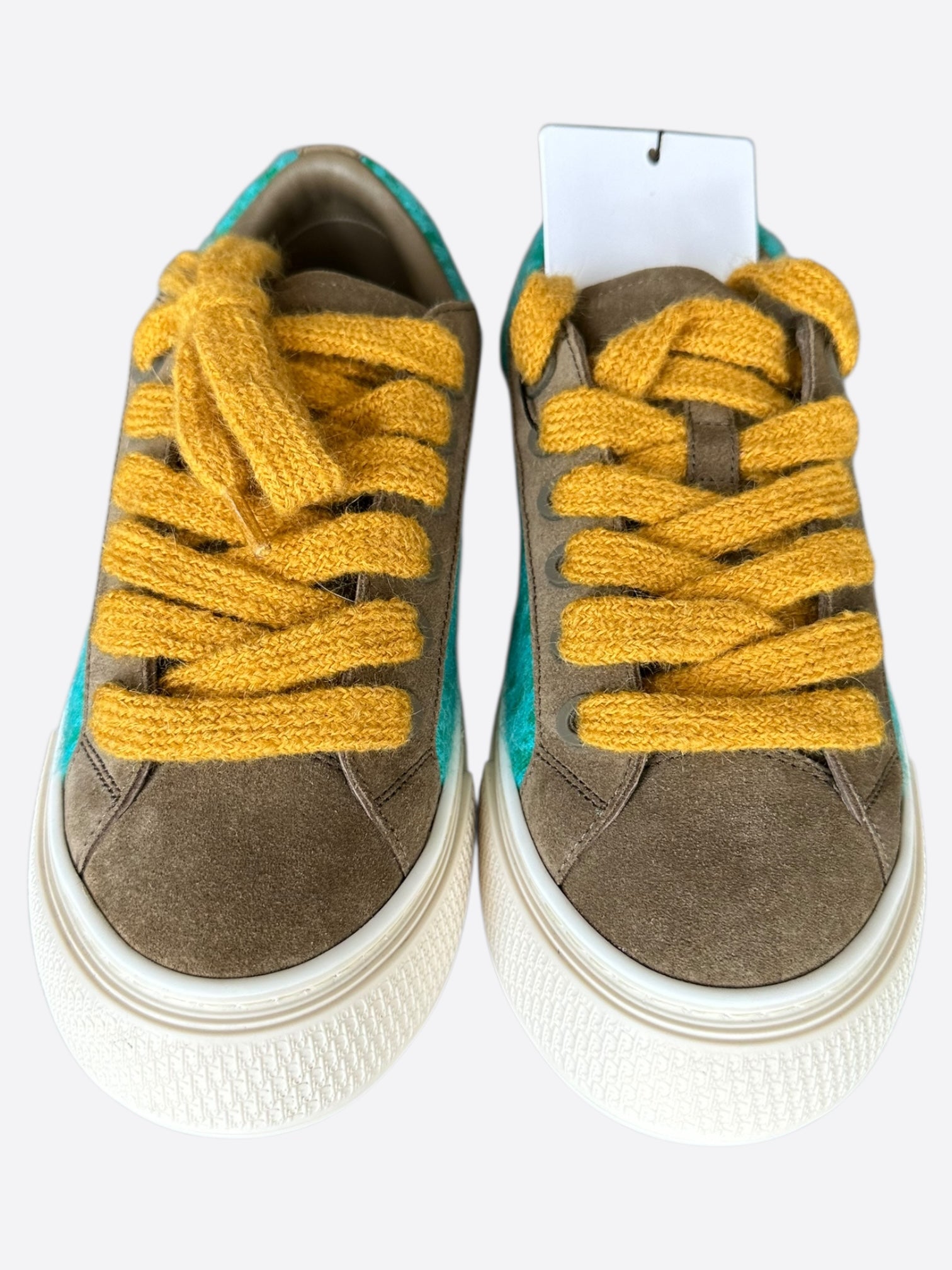Dior Brown & Turquoise Oblique B33 Sneakers for Women - Luxury Designer Casual Shoes - Perfect for Streetwear, Office & Everyday Fashion